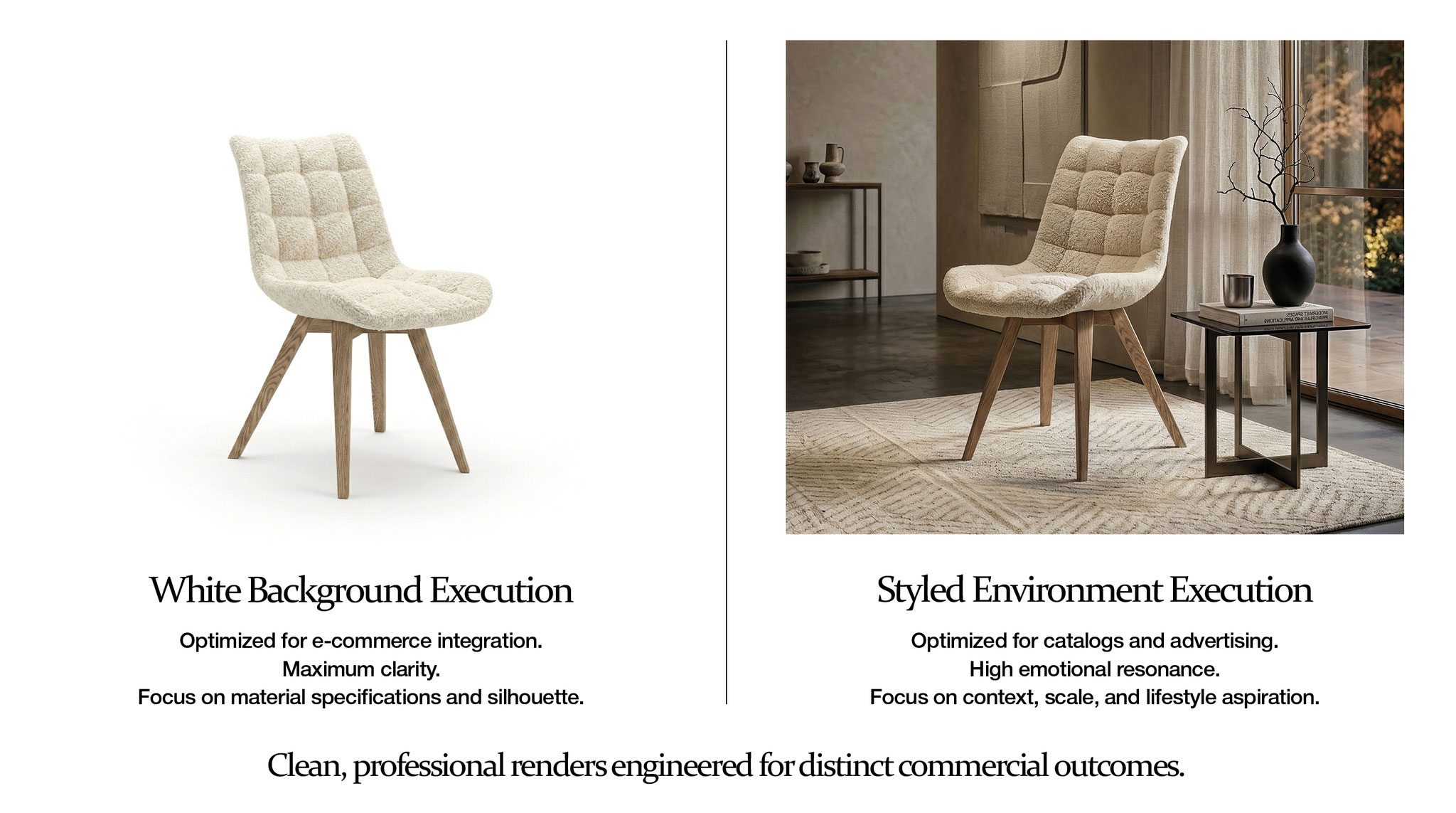 Hyper-realistic furniture cgi model for online store marketing materials. Dionis Studio