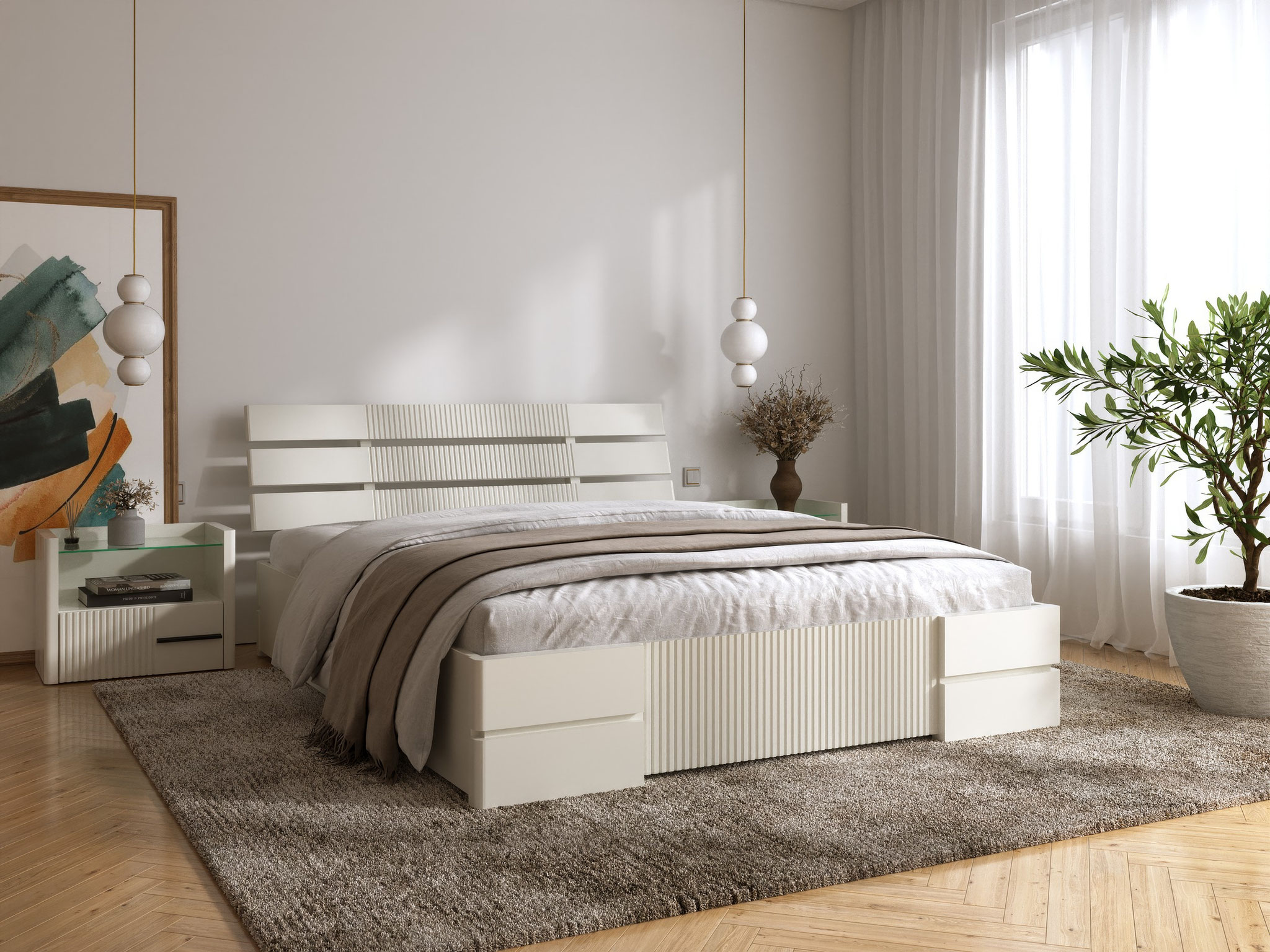 Photorealistic furniture 3d visualization of a modern bed for e-commerce. Dionis Studio