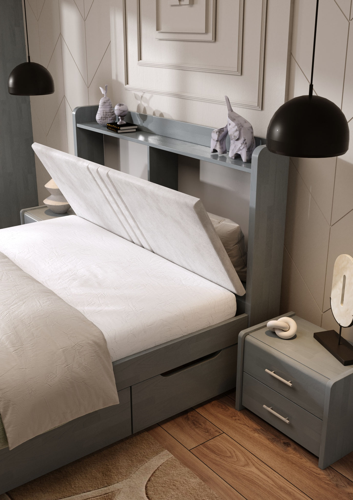 photorealistic bedroom interior architectural visualization with natural light - Dionis Studio