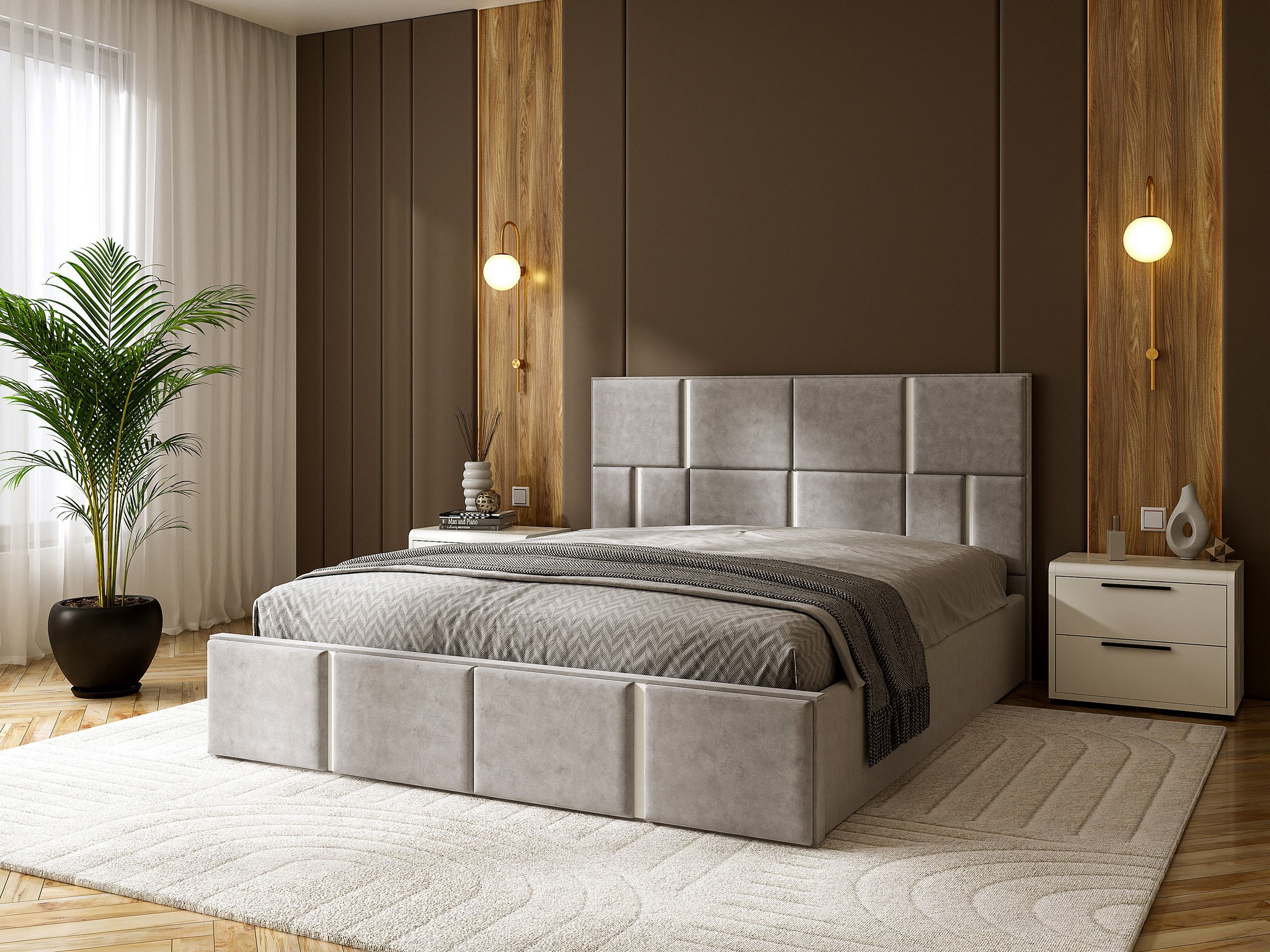 calm modern bedroom interior rendering for residential project - Dionis Studio