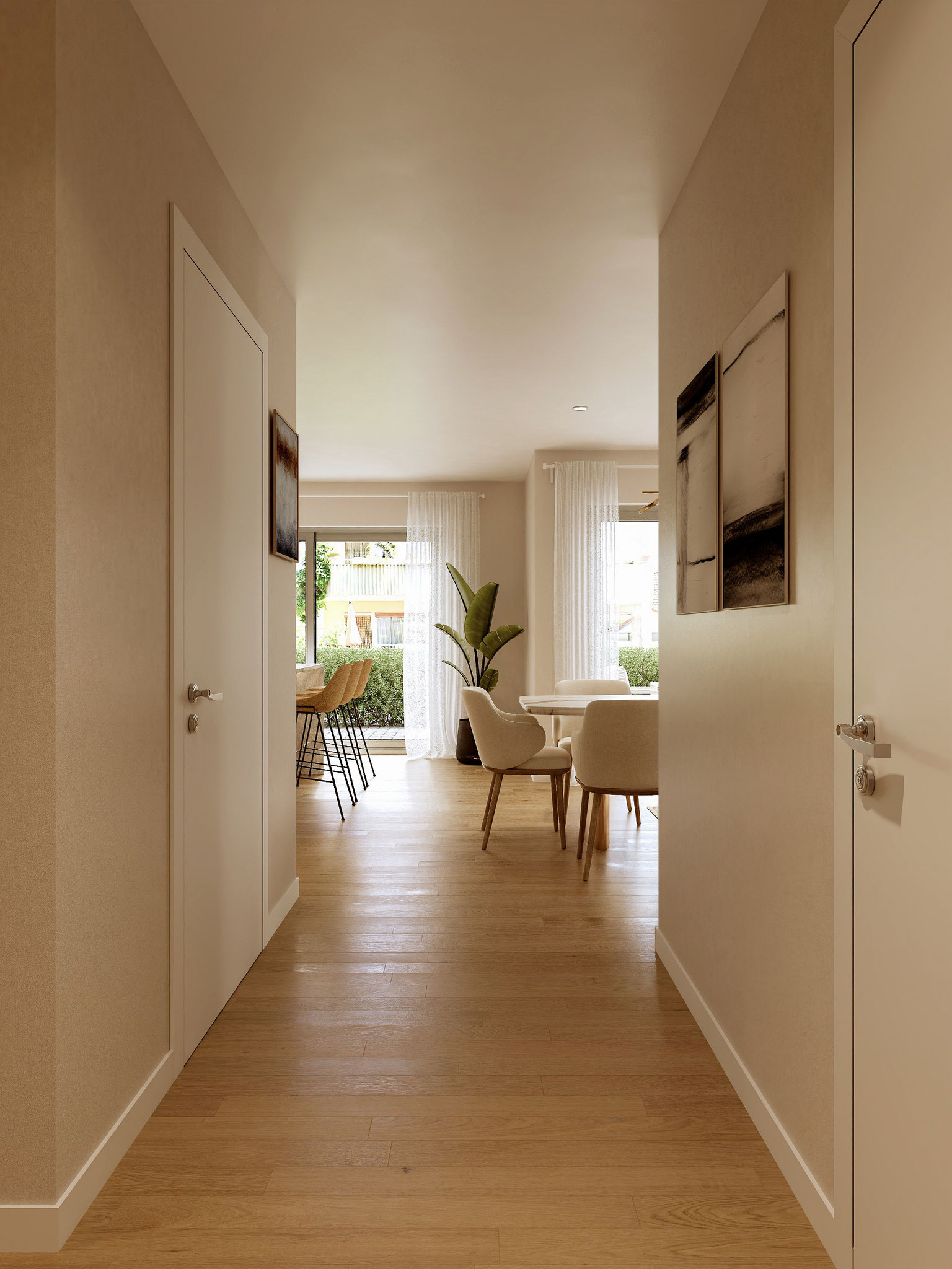 modern residential kitchen visualization with island and soft daylight - Dionis Studio
