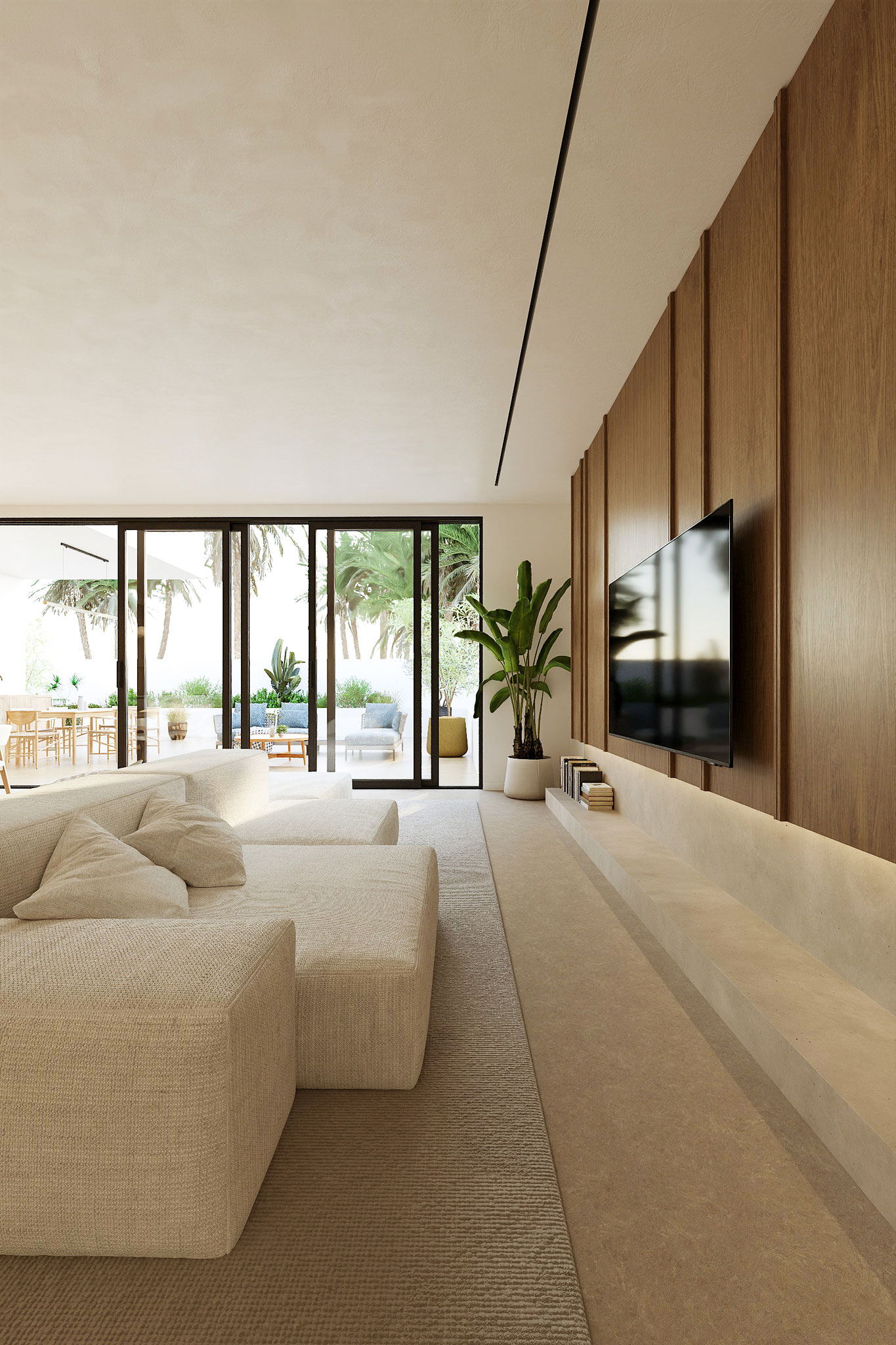 modern living room interior architectural visualization with natural light - Dionis Studio