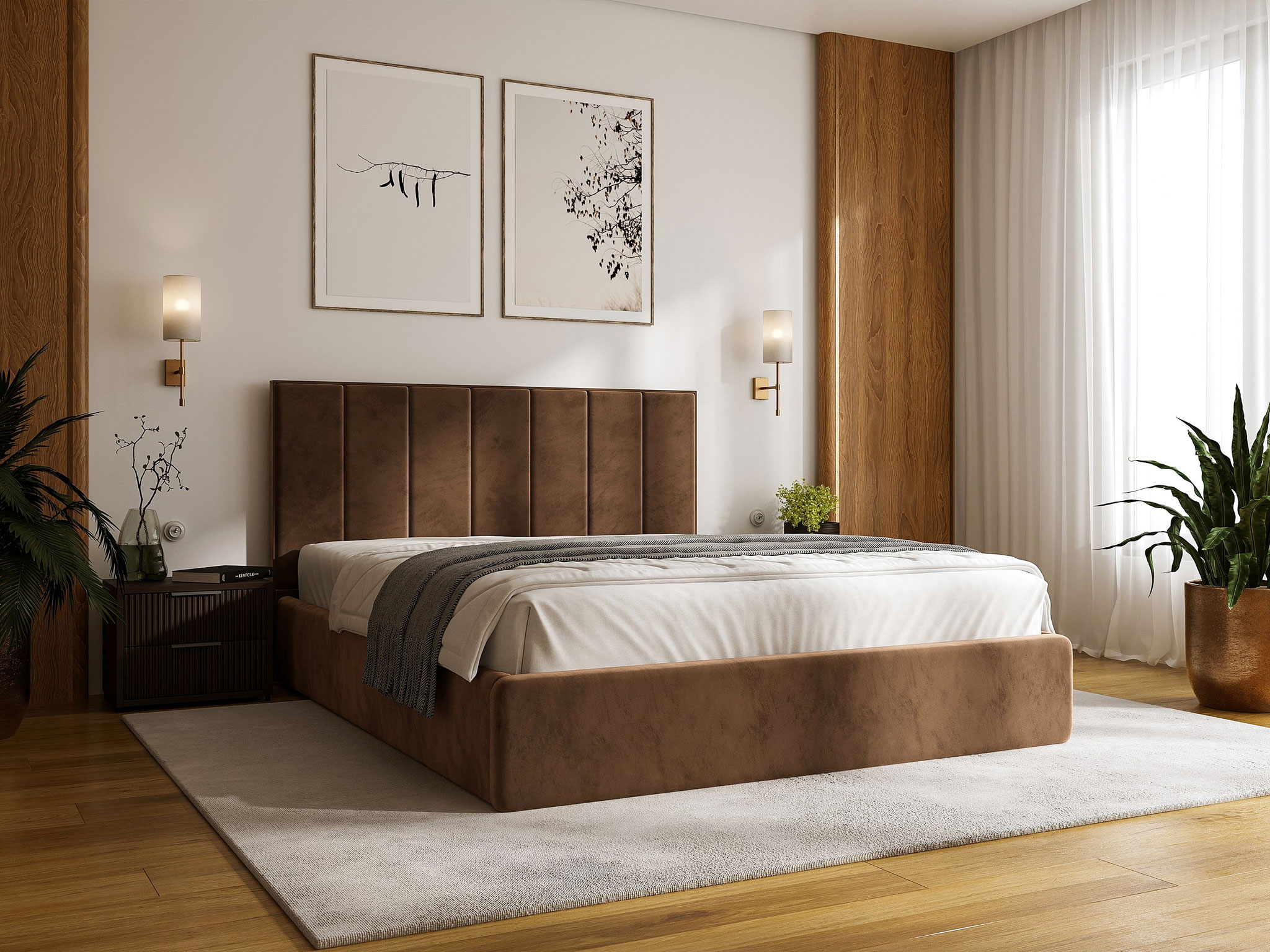 calm modern bedroom interior rendering for residential project - Dionis Studio