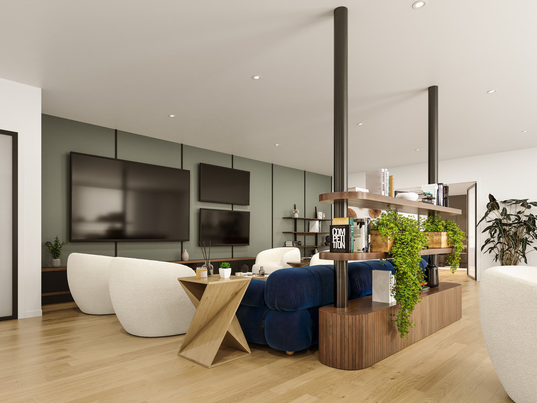 modern living room interior architectural visualization with natural light - Dionis Studio