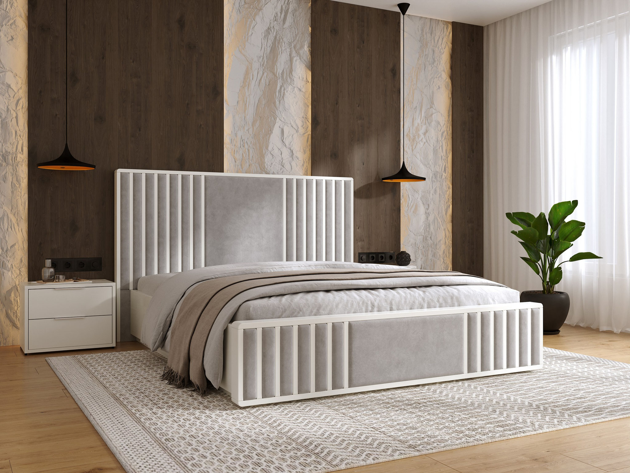 Detailed cgi furniture design of a minimalist  bed . Dionis Studio