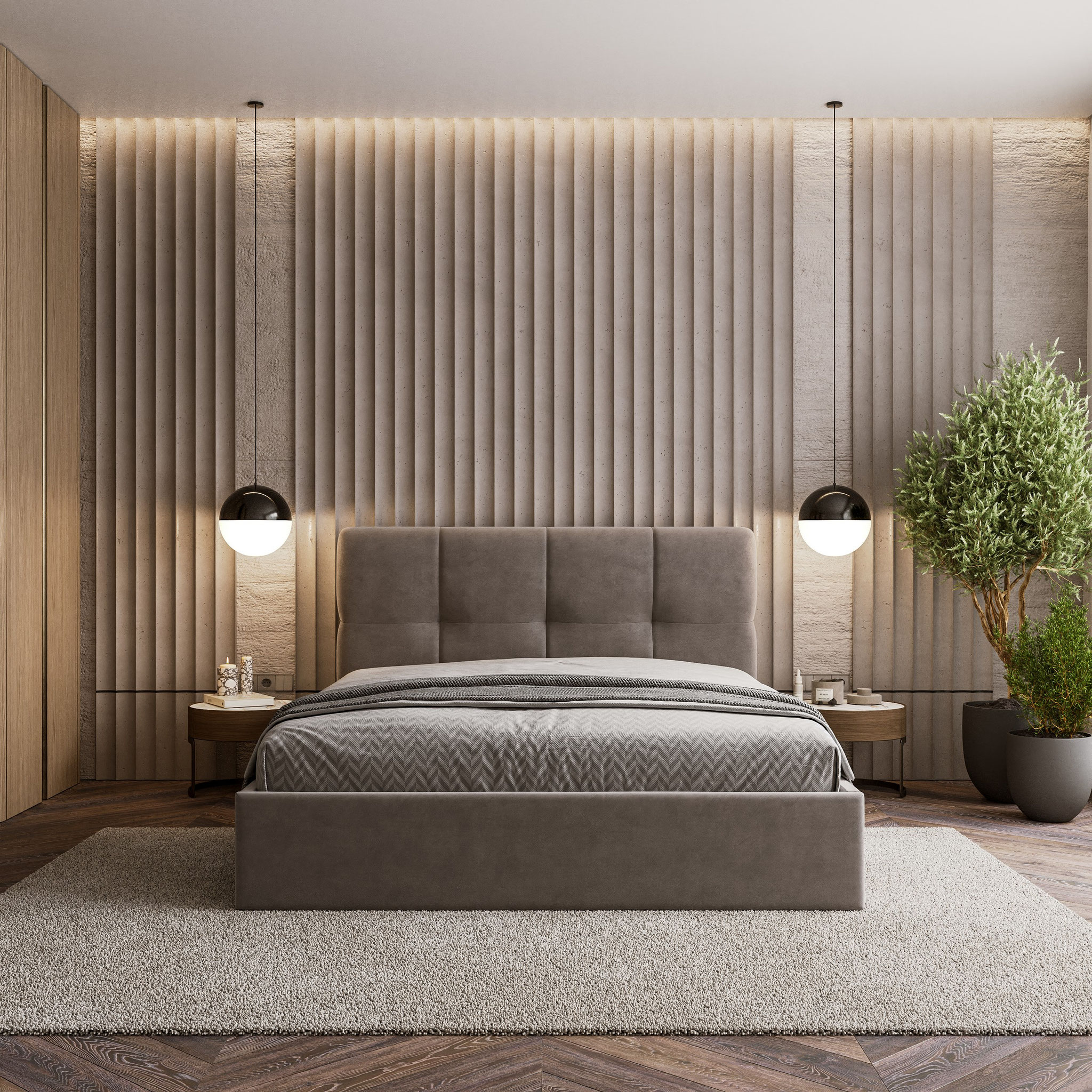 Photorealistic furniture 3d visualization of a modern bed for e-commerce. Dionis Studio