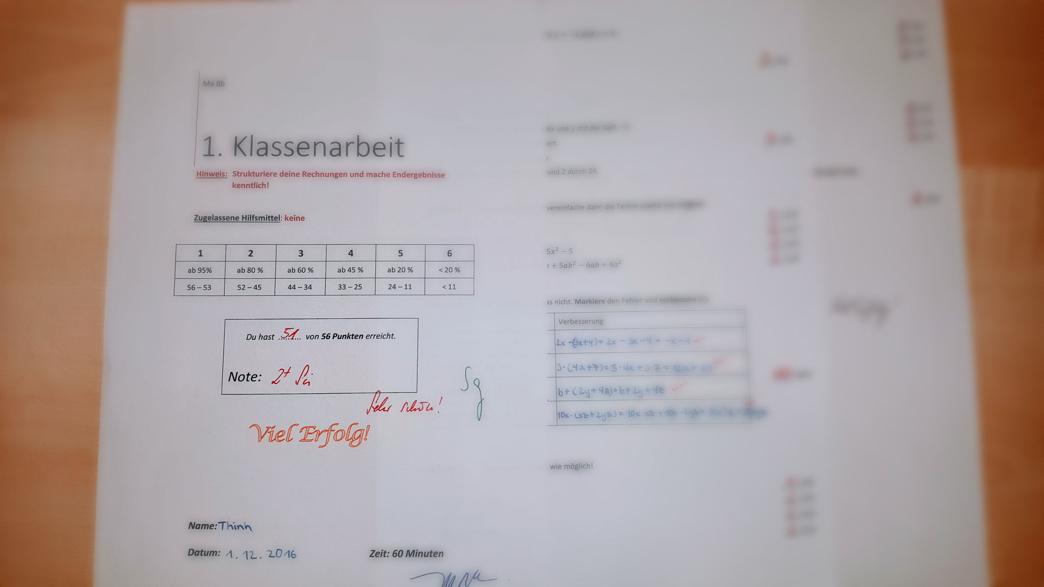 Mathe Klassenarbeit Kl. 8, 2+