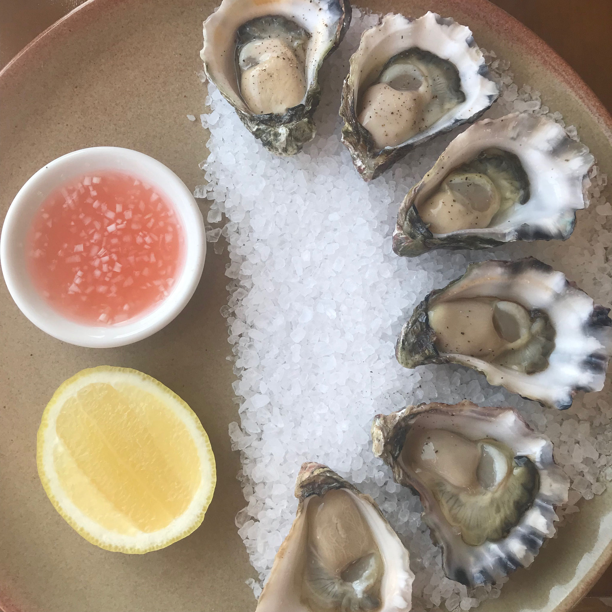 454: local oysters with grapefruit and shallot vinegarette