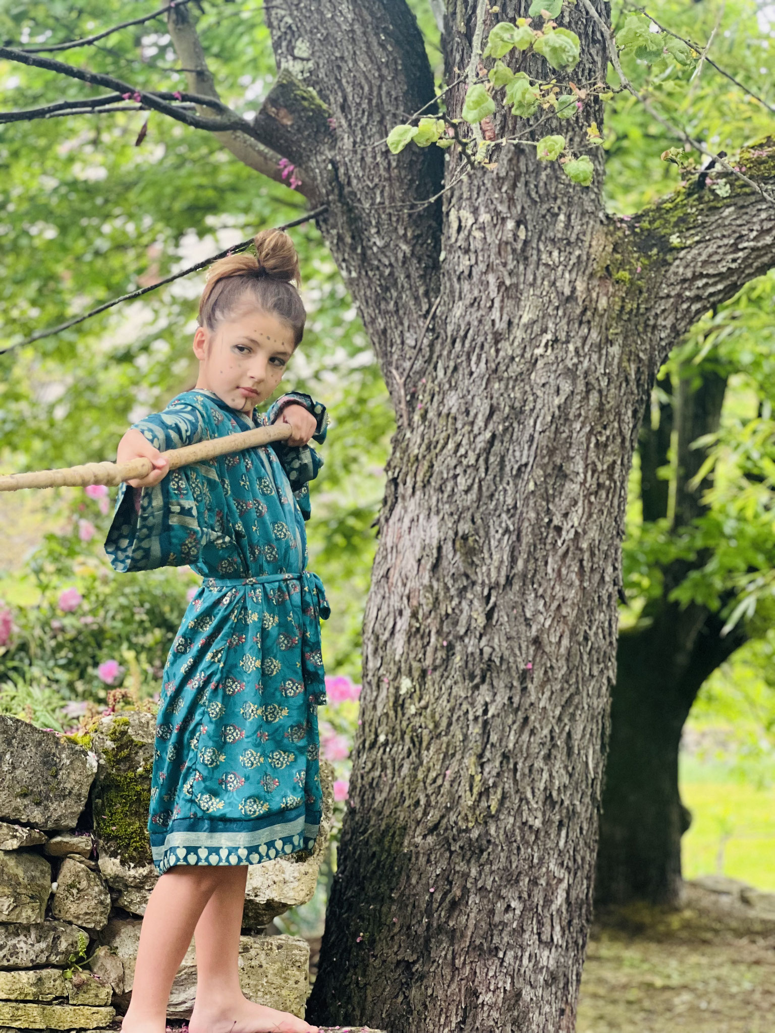 Kimono court en soie recyclée – Motifs réversibles côté 2