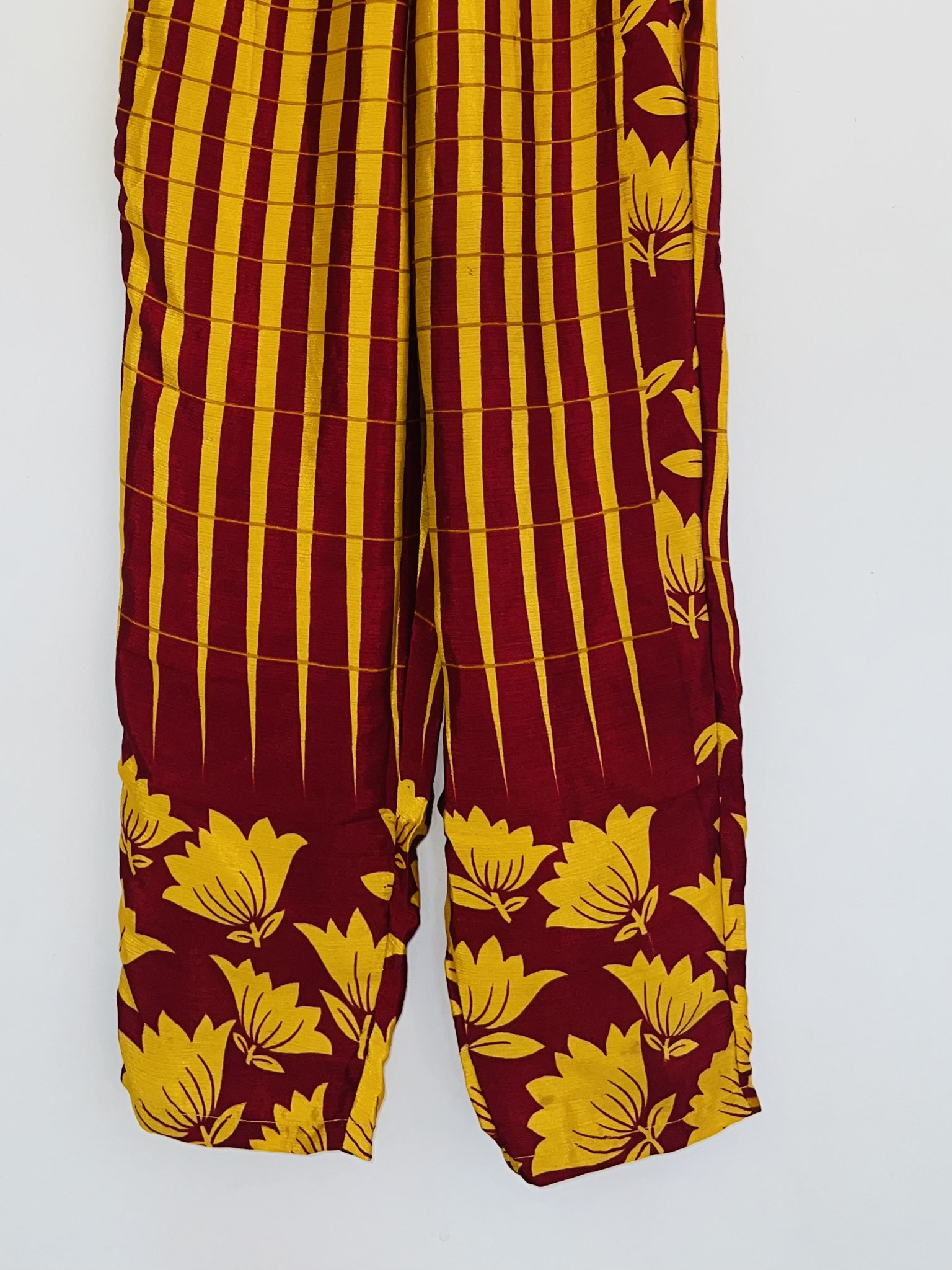 Pantalon sari indien recyclé - Rouge bordeaux et jaune