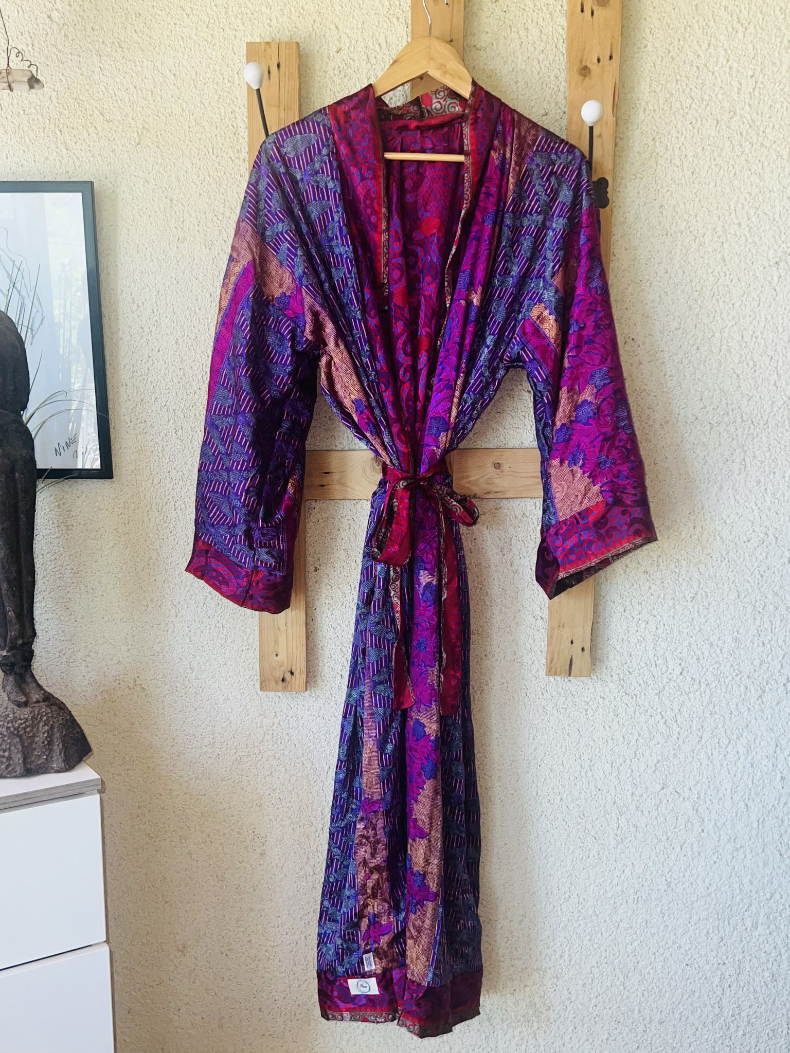 Kimono réversible motifs indiens – harmonie rose et violet