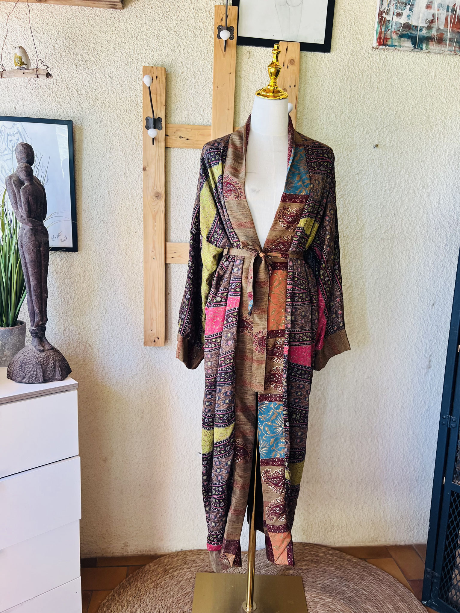 Kimono rose, marron et vert anis – fraîcheur et élégance réversible