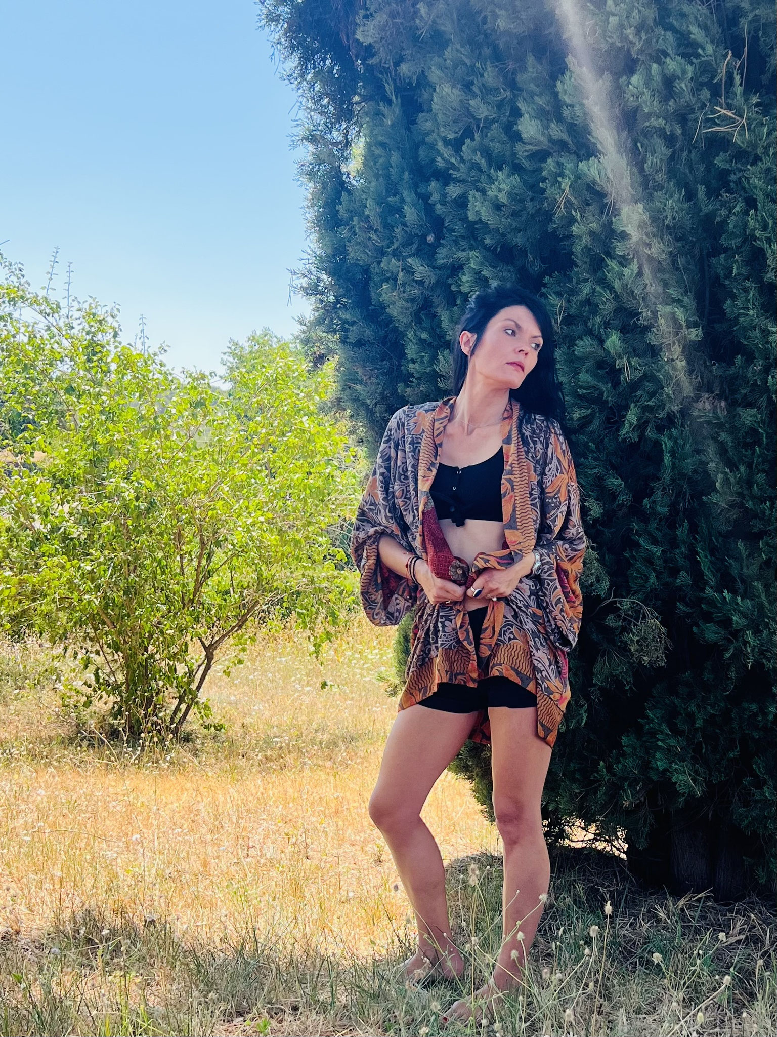 Kimono réversible en soie recyclée – style boho chic