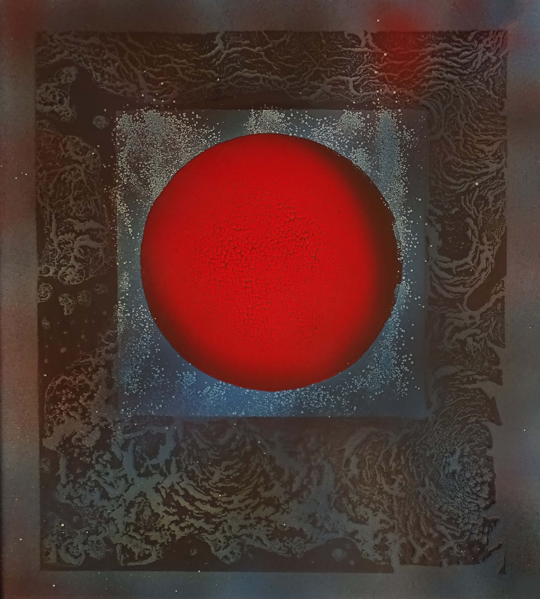 "Roter Mond 1" 2014, 50 x 57 cm, opakes Email, 5 Brände