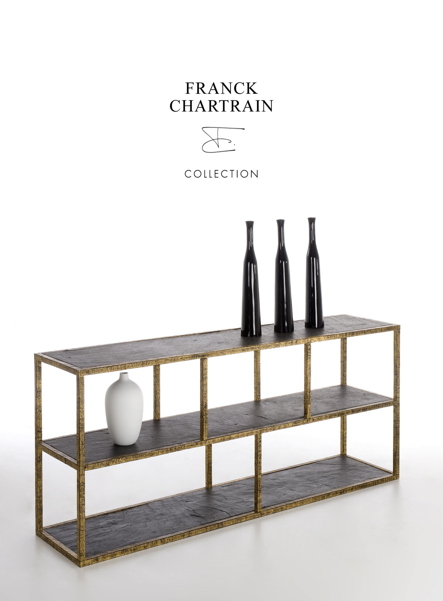 EPURE CONSOLE STRATE Gold leaf, wrought iron, slate