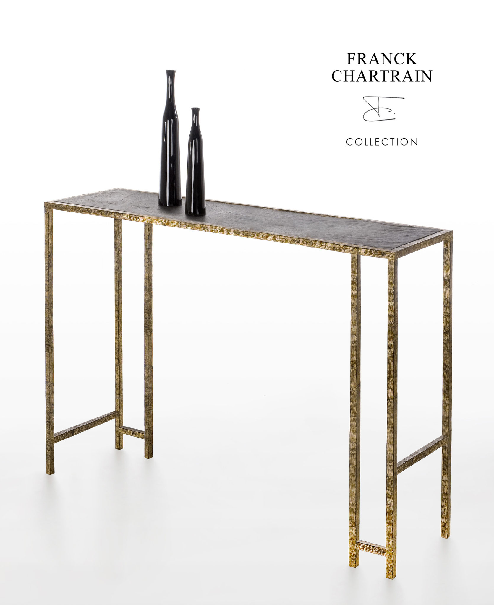 EPURE CONSOLE Gold leaf, wrought iron, slate