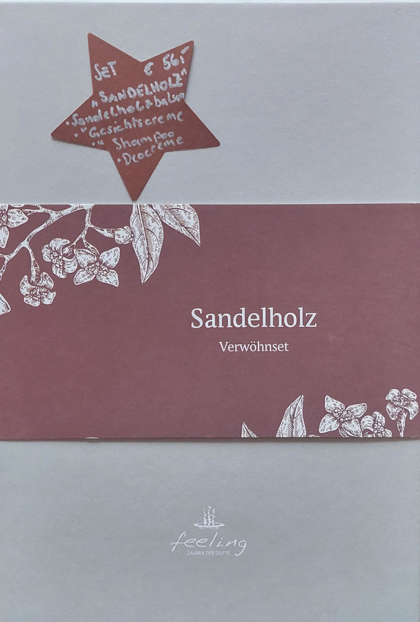 Sandelholz Verwöhnset € 56,00 inkl. (Sandelholbalsam, Gesichtscreme, Deocreme, Shampoo) auch einzeln erhältlich