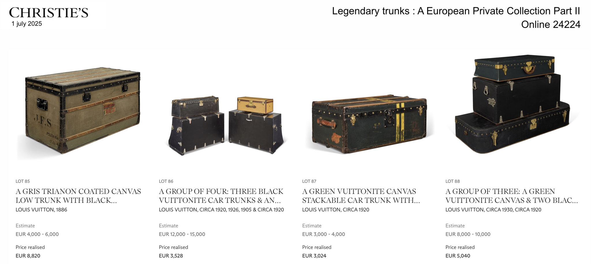 RESULTATS DE LA VENTE : MALLE LOUIS VUITTON 2025 Christie's Malle2Luxe Legendary trunks