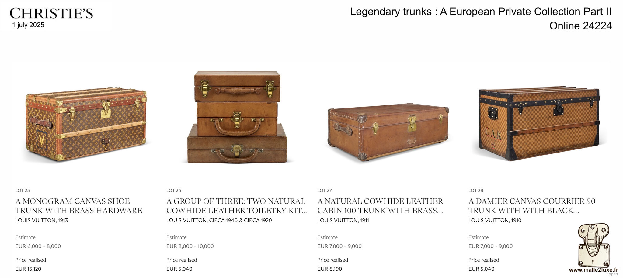 RESULTATS DE LA VENTE : MALLE LOUIS VUITTON 2025 Christie's Malle2Luxe Legendary trunks