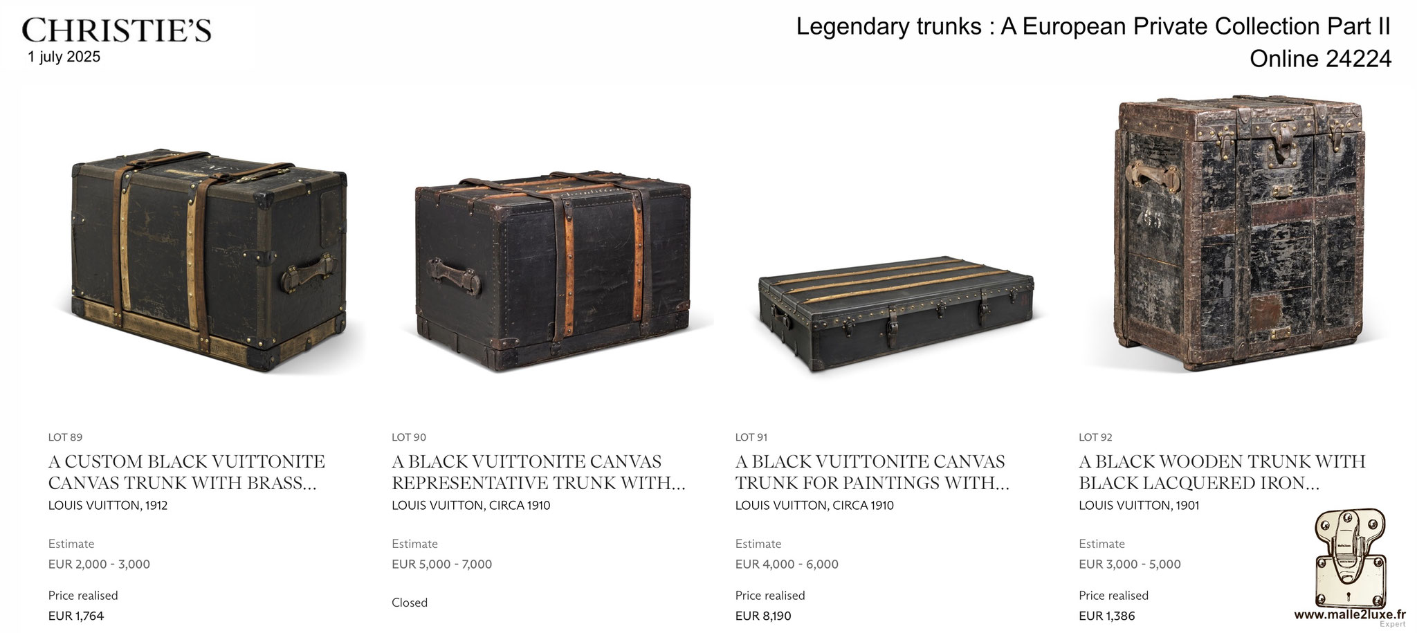 RESULTATS DE LA VENTE : MALLE LOUIS VUITTON 2025 Christie's Malle2Luxe Legendary trunks