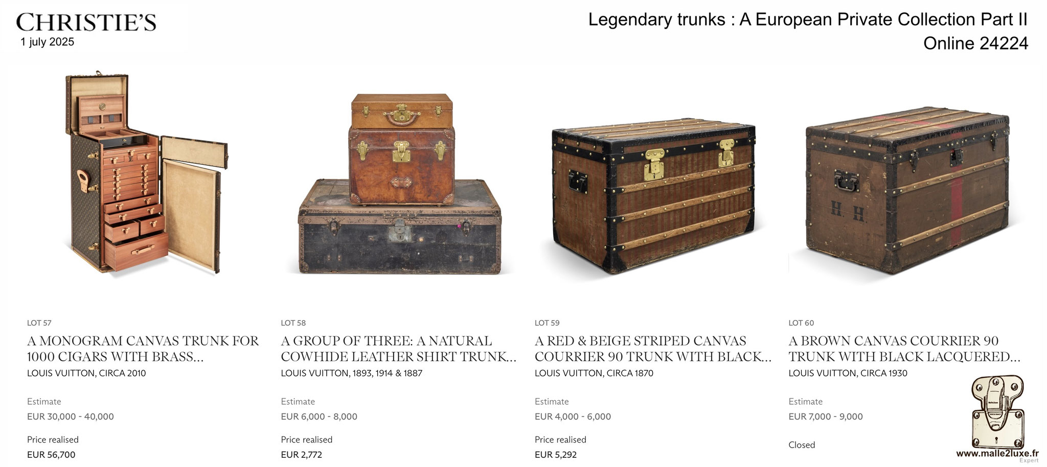 RESULTATS DE LA VENTE : MALLE LOUIS VUITTON 2025 Christie's Malle2Luxe Legendary trunks