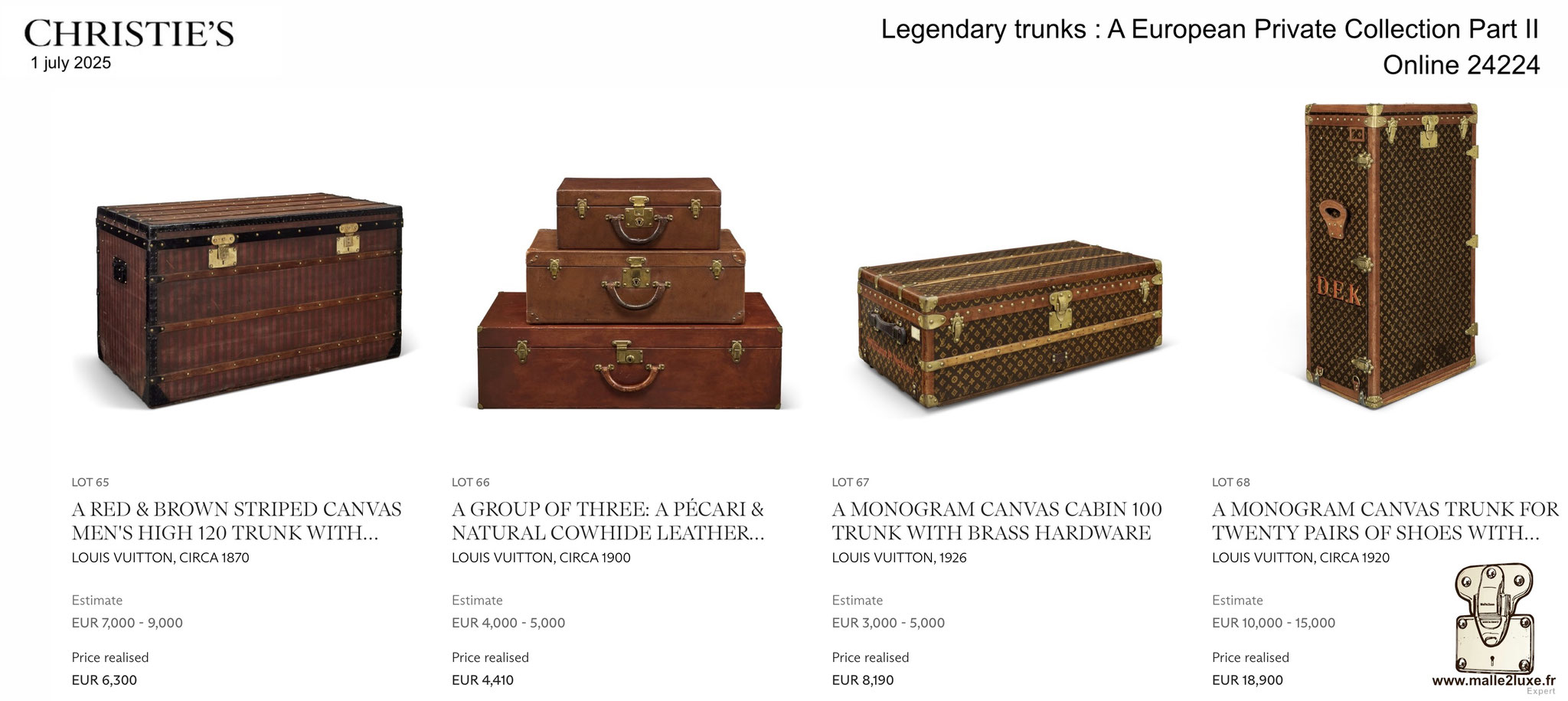 RESULTATS DE LA VENTE : MALLE LOUIS VUITTON 2025 Christie's Malle2Luxe Legendary trunks