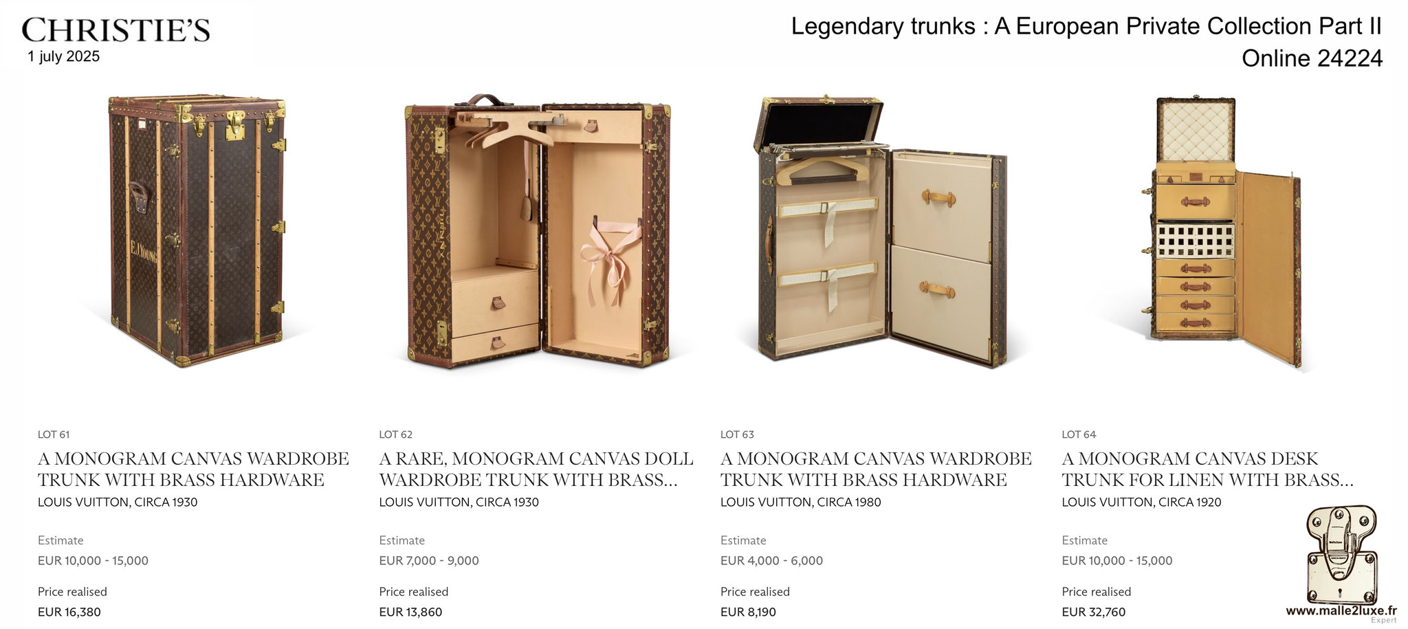 RESULTATS DE LA VENTE : MALLE LOUIS VUITTON 2025 Christie's Malle2Luxe Legendary trunks