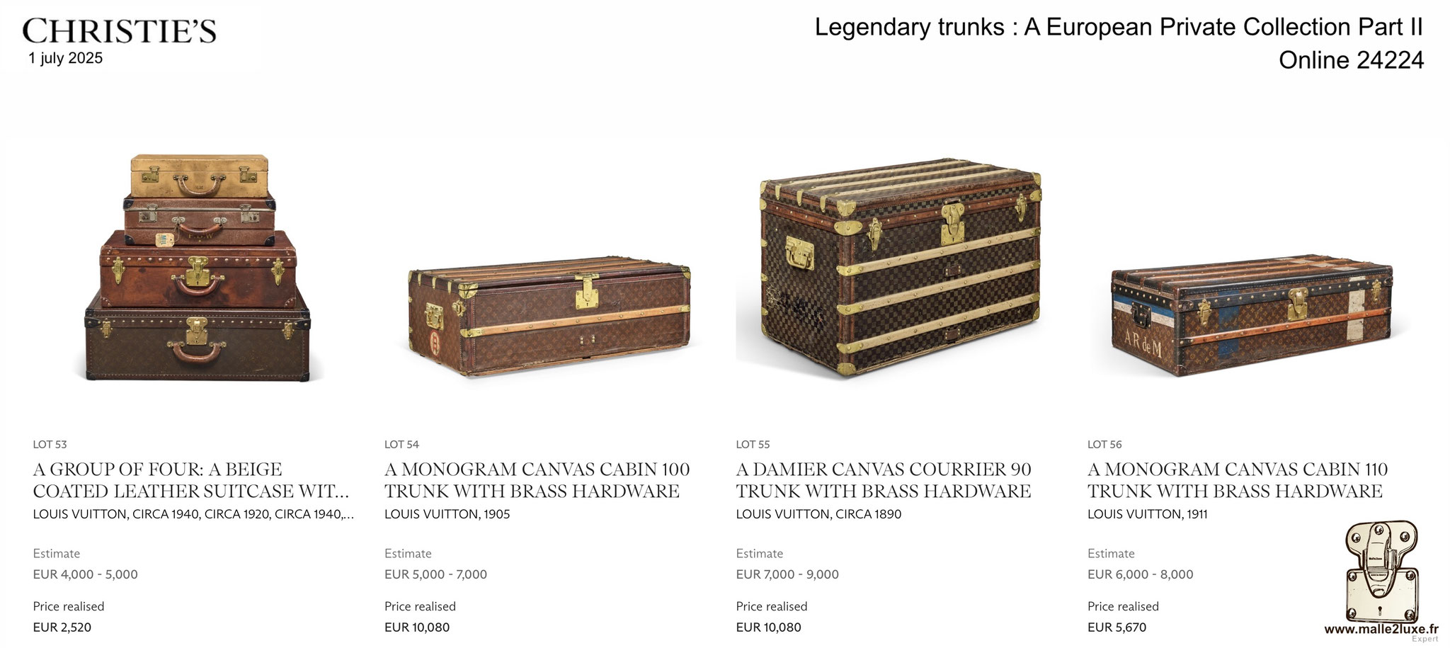 RESULTATS DE LA VENTE : MALLE LOUIS VUITTON 2025 Christie's Malle2Luxe Legendary trunks