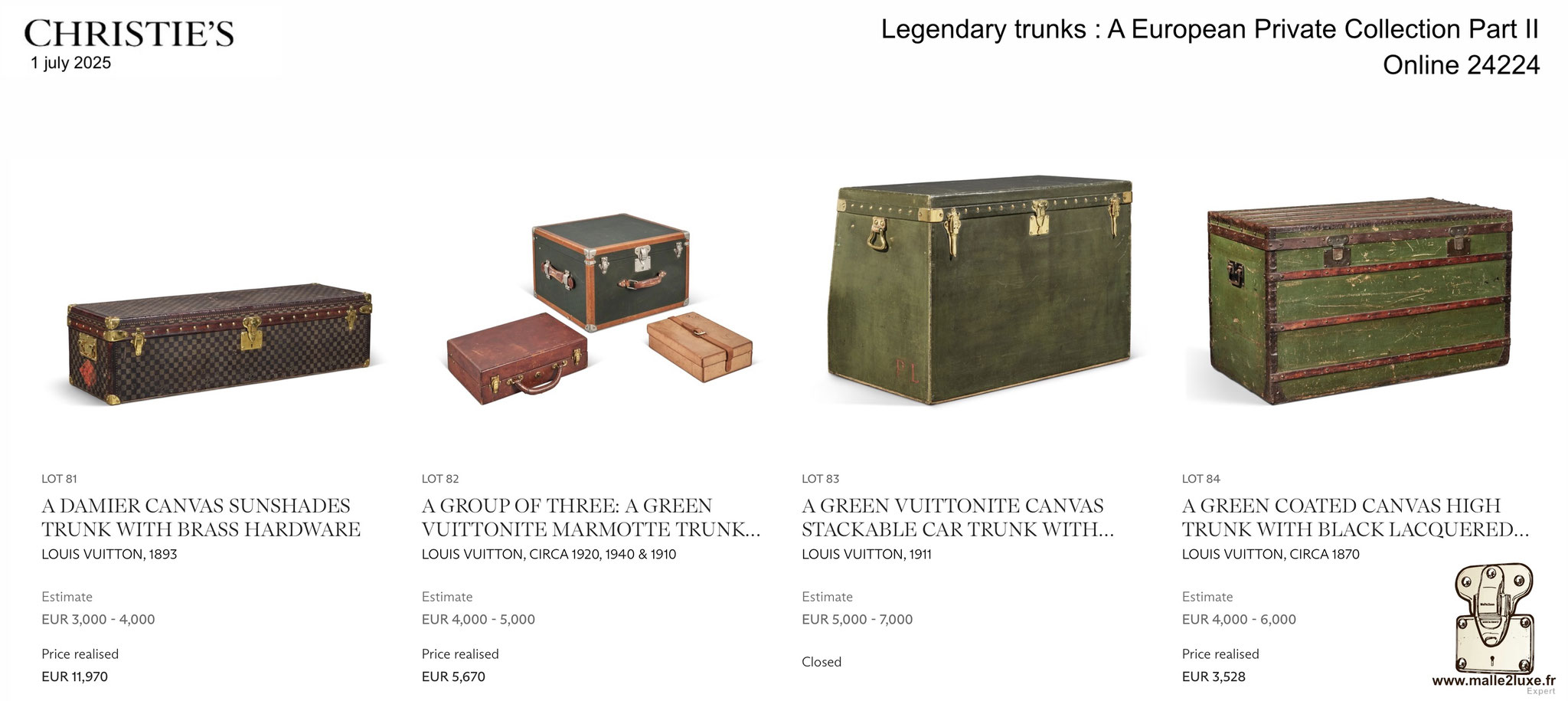 RESULTATS DE LA VENTE : MALLE LOUIS VUITTON 2025 Christie's Malle2Luxe Legendary trunks
