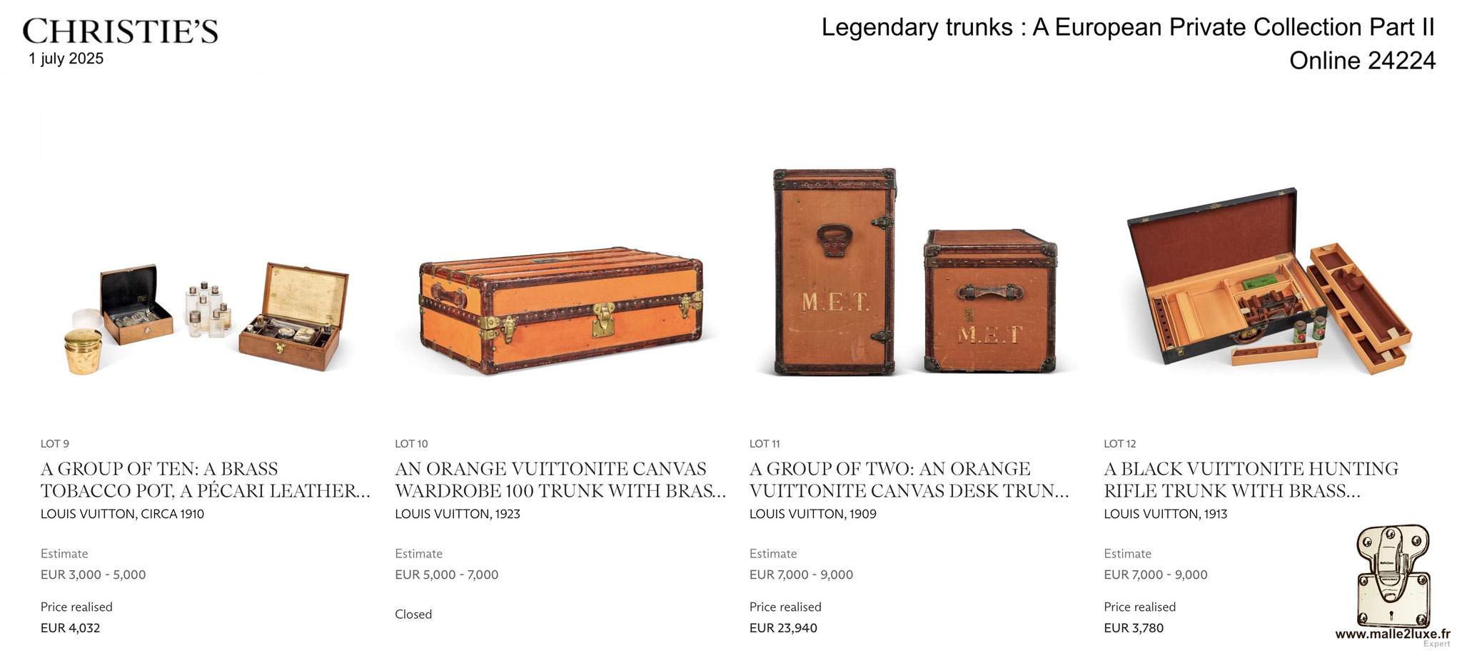 RESULTATS DE LA VENTE : MALLE LOUIS VUITTON 2025 Christie's Malle2Luxe Legendary trunks