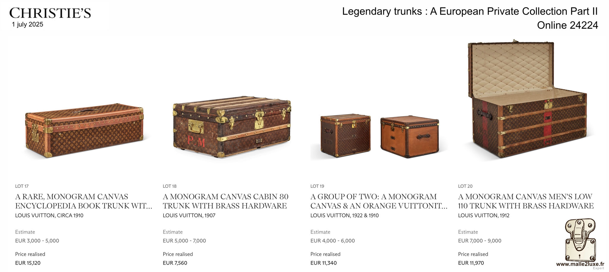 RESULTATS DE LA VENTE : MALLE LOUIS VUITTON 2025 Christie's Malle2Luxe Legendary trunks