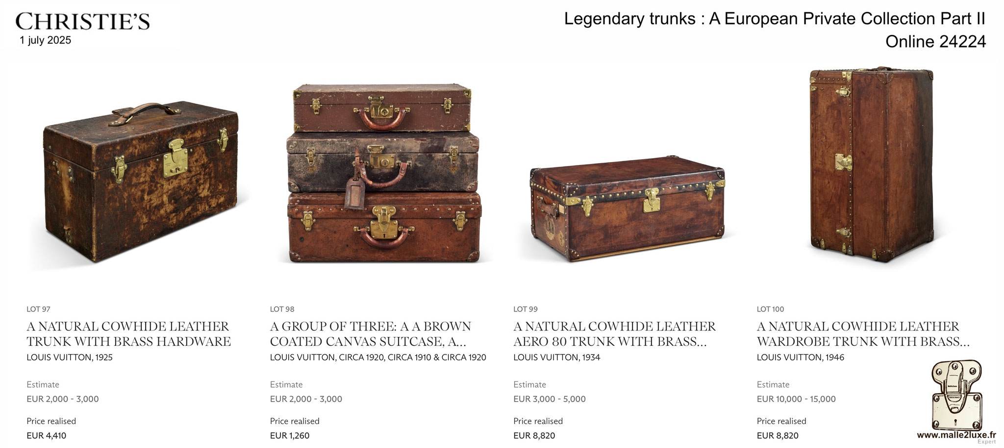 RESULTATS DE LA VENTE : MALLE LOUIS VUITTON 2025 Christie's Malle2Luxe Legendary trunks