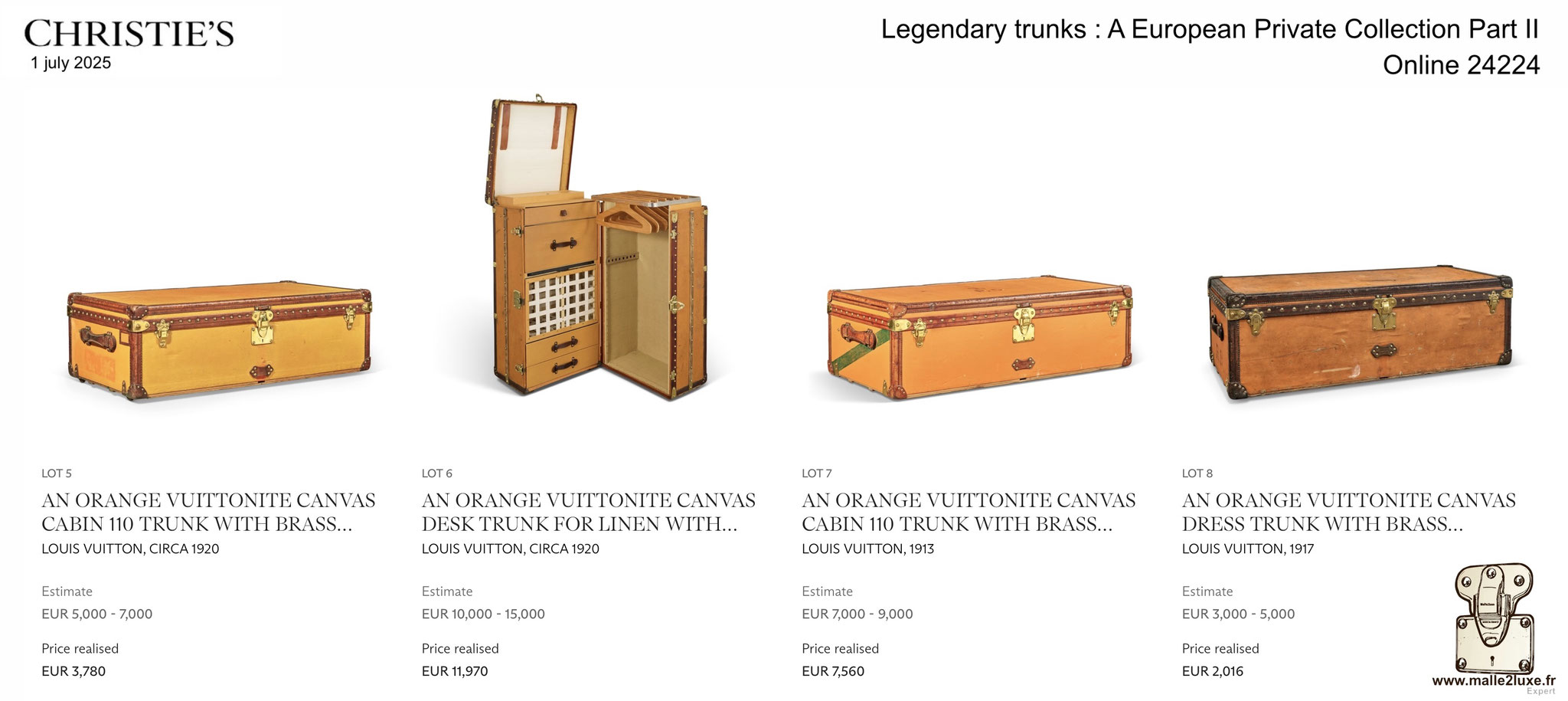 RESULTATS DE LA VENTE : MALLE LOUIS VUITTON 2025 Christie's Malle2Luxe Legendary trunks