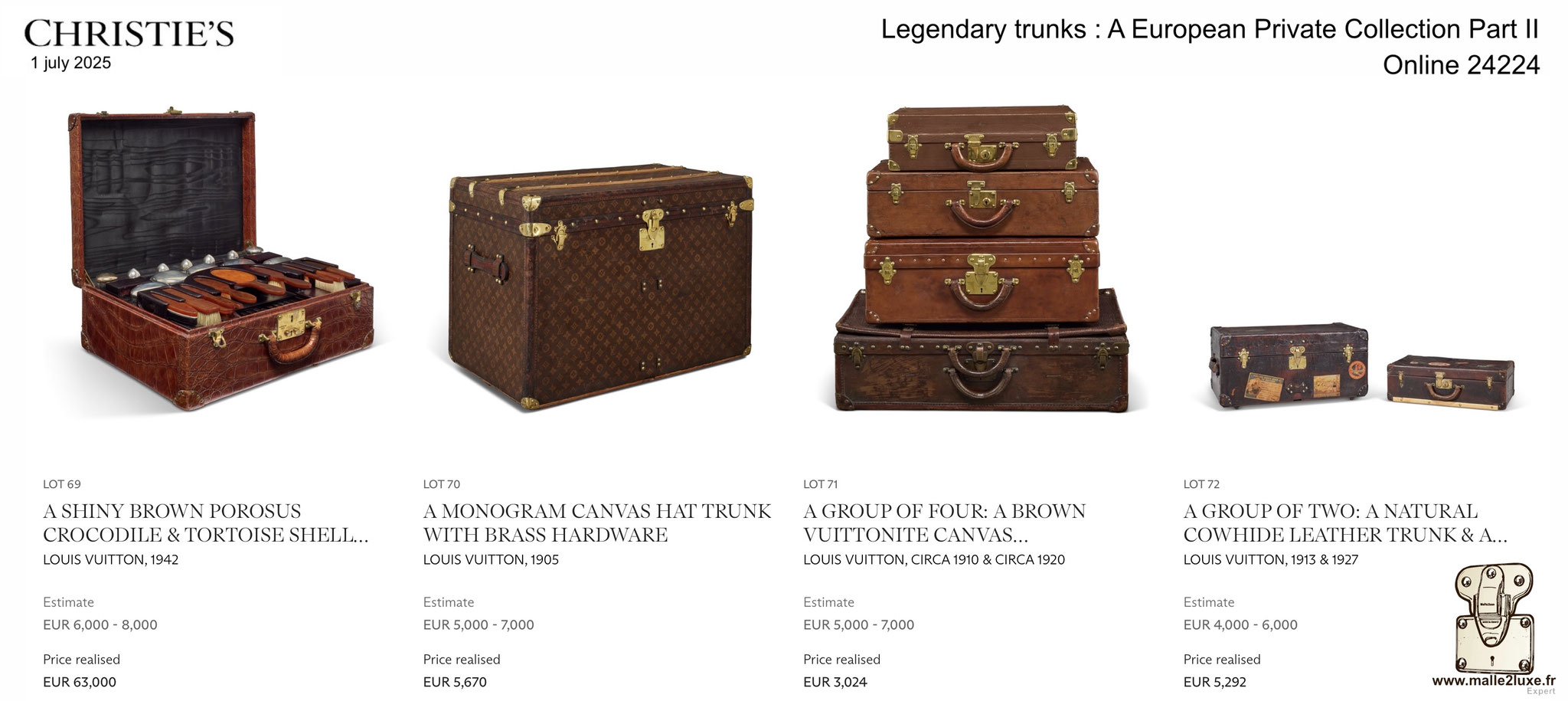 RESULTATS DE LA VENTE : MALLE LOUIS VUITTON 2025 Christie's Malle2Luxe Legendary trunks