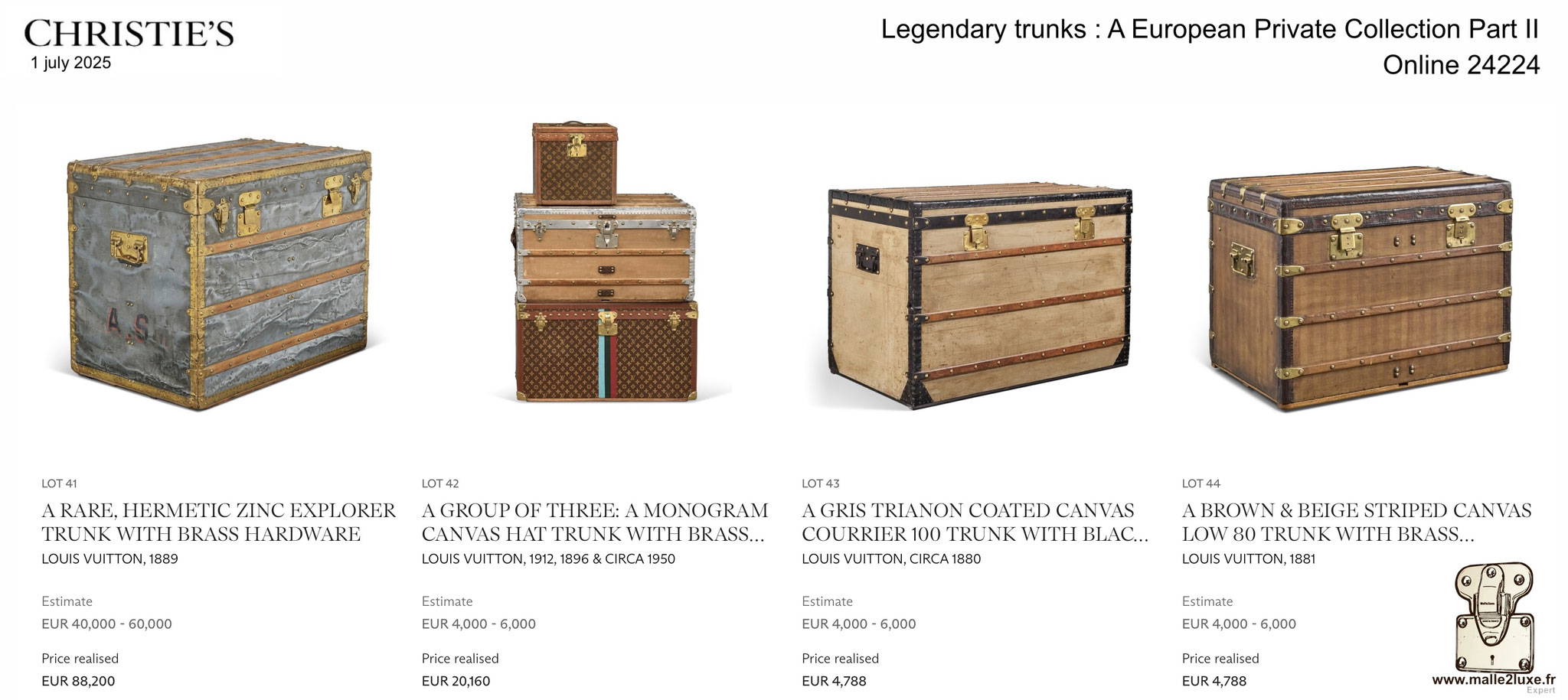 RESULTATS DE LA VENTE : MALLE LOUIS VUITTON 2025 Christie's Malle2Luxe Legendary trunks