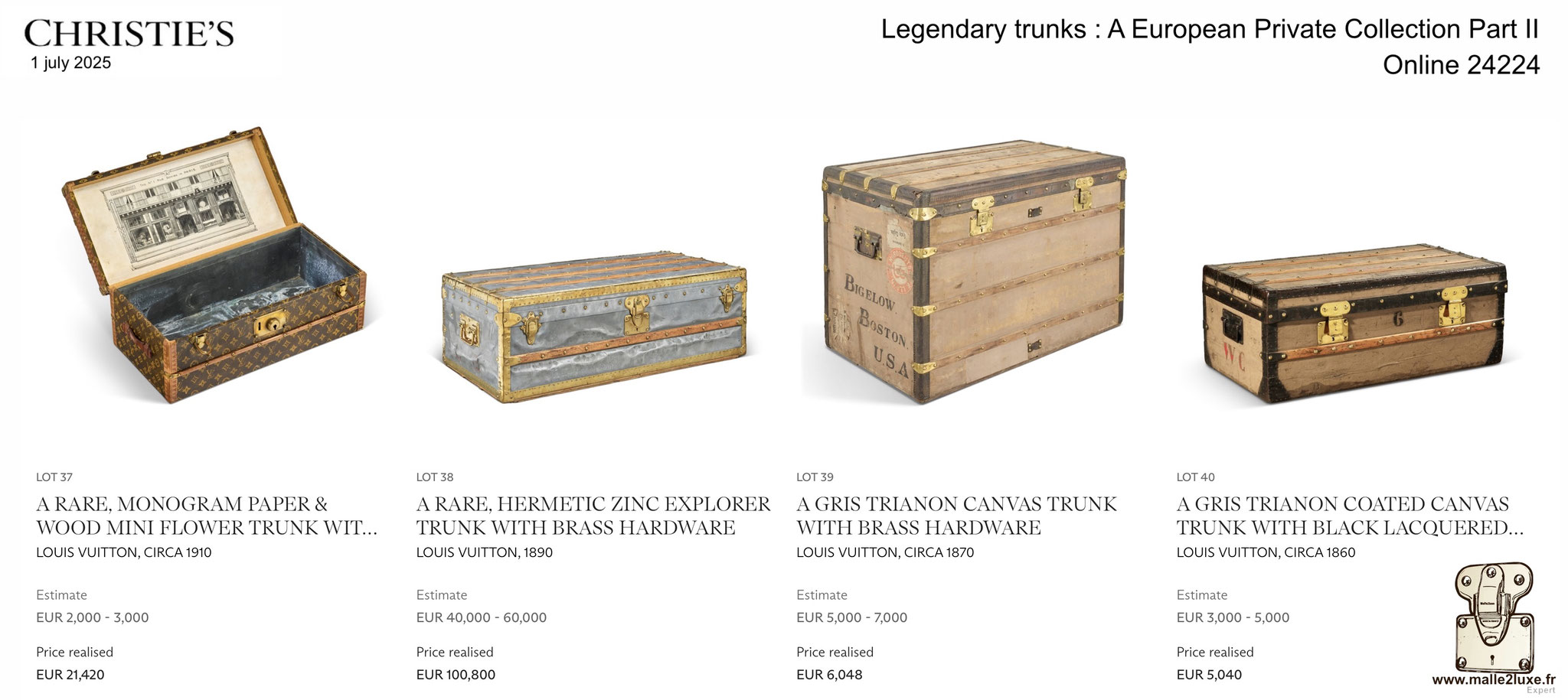 RESULTATS DE LA VENTE : MALLE LOUIS VUITTON 2025 Christie's Malle2Luxe Legendary trunks