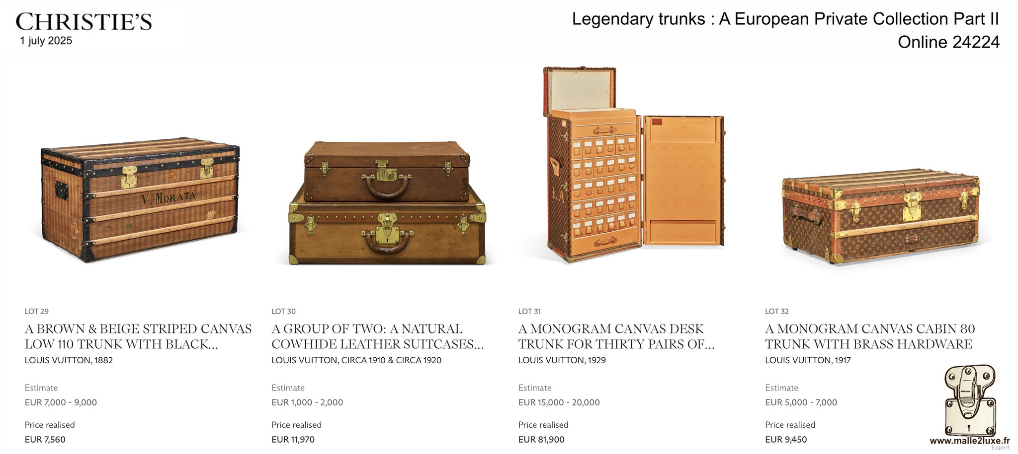 RESULTATS DE LA VENTE : MALLE LOUIS VUITTON 2025 Christie's Malle2Luxe Legendary trunks