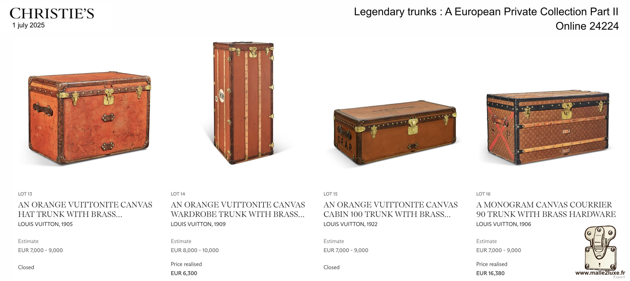 RESULTATS DE LA VENTE : MALLE LOUIS VUITTON 2025 Christie's Malle2Luxe Legendary trunks
