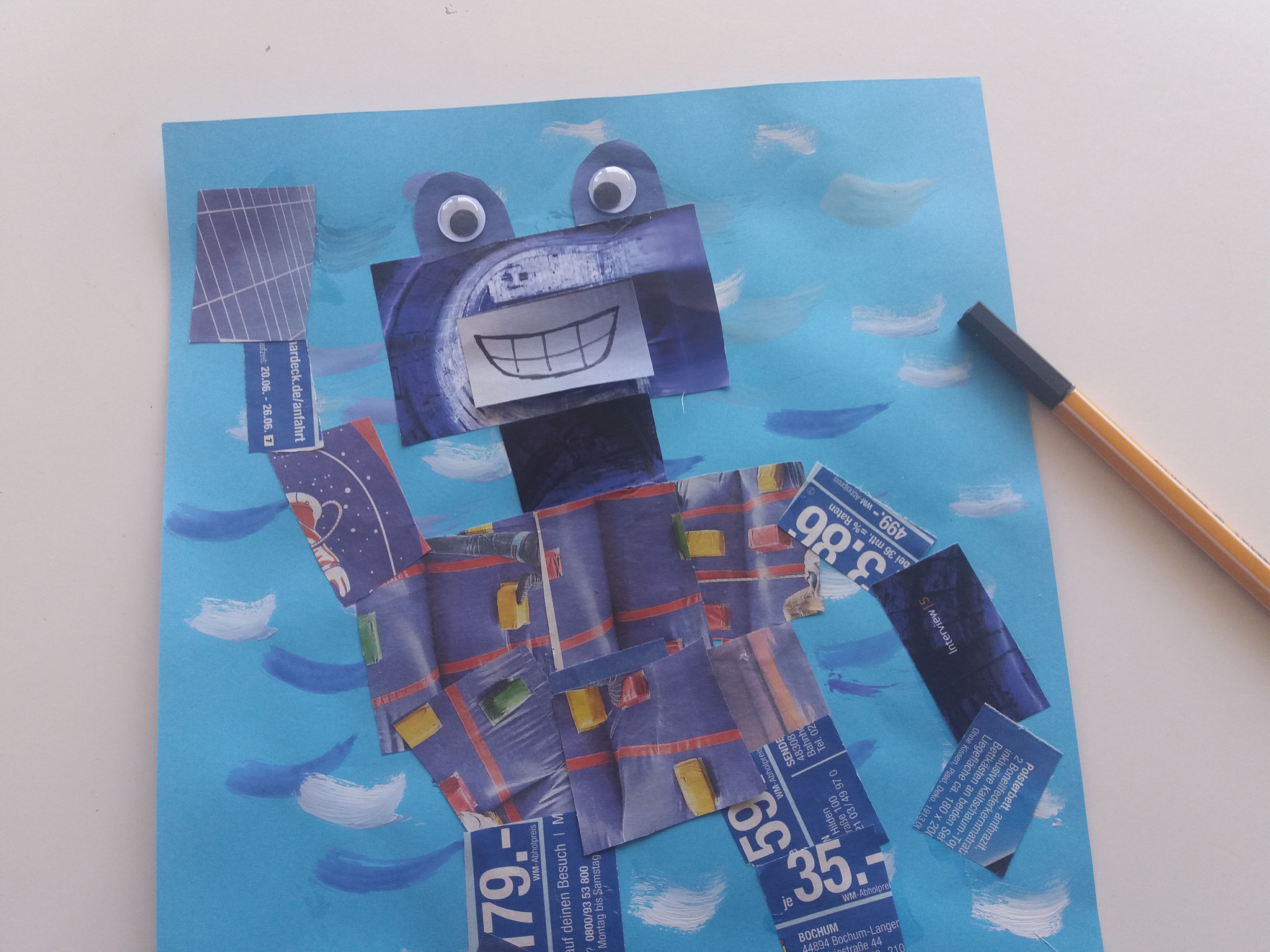 Ein fröhlicher blauer Roboter