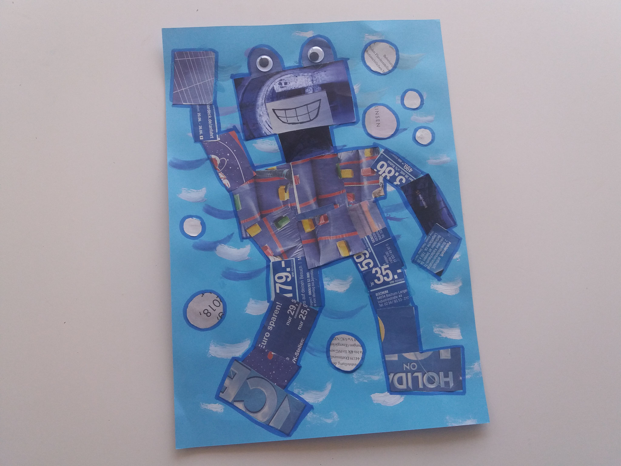 Blitzblau, der Roboter aus Luftballons ist fertig! (Luftballons - www.philipus-education.com)