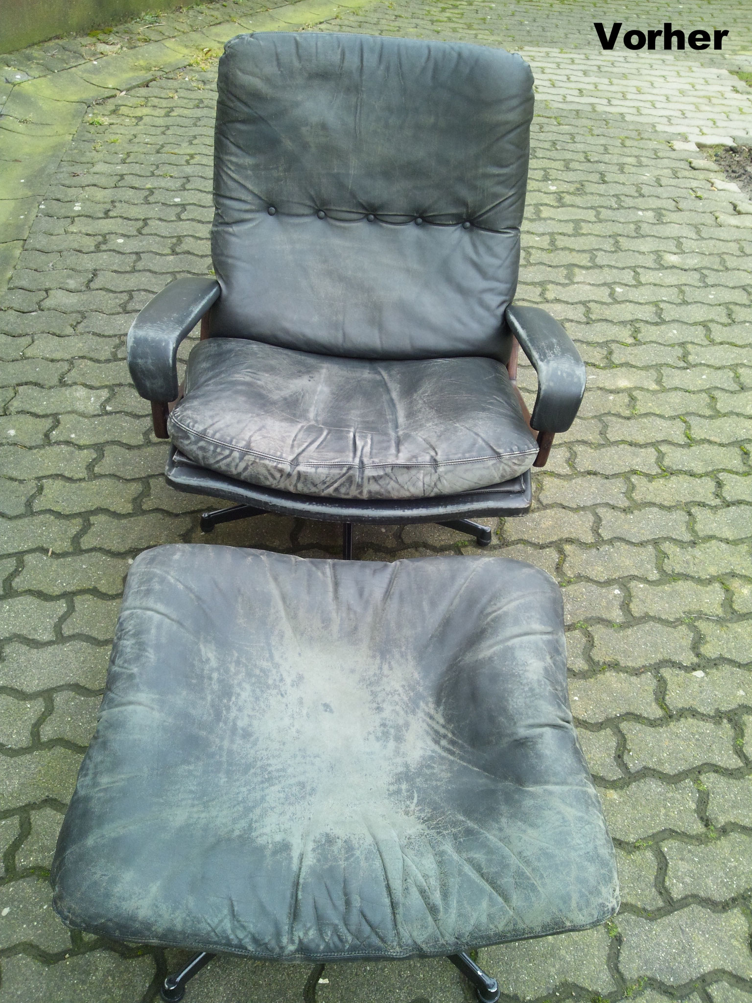 Designer Leder Lounge Chair 70er Vorher