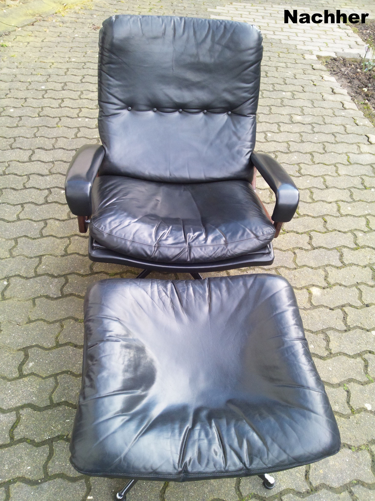 Designer Leder Lounge Chair 70er Nachher Lederrestauration