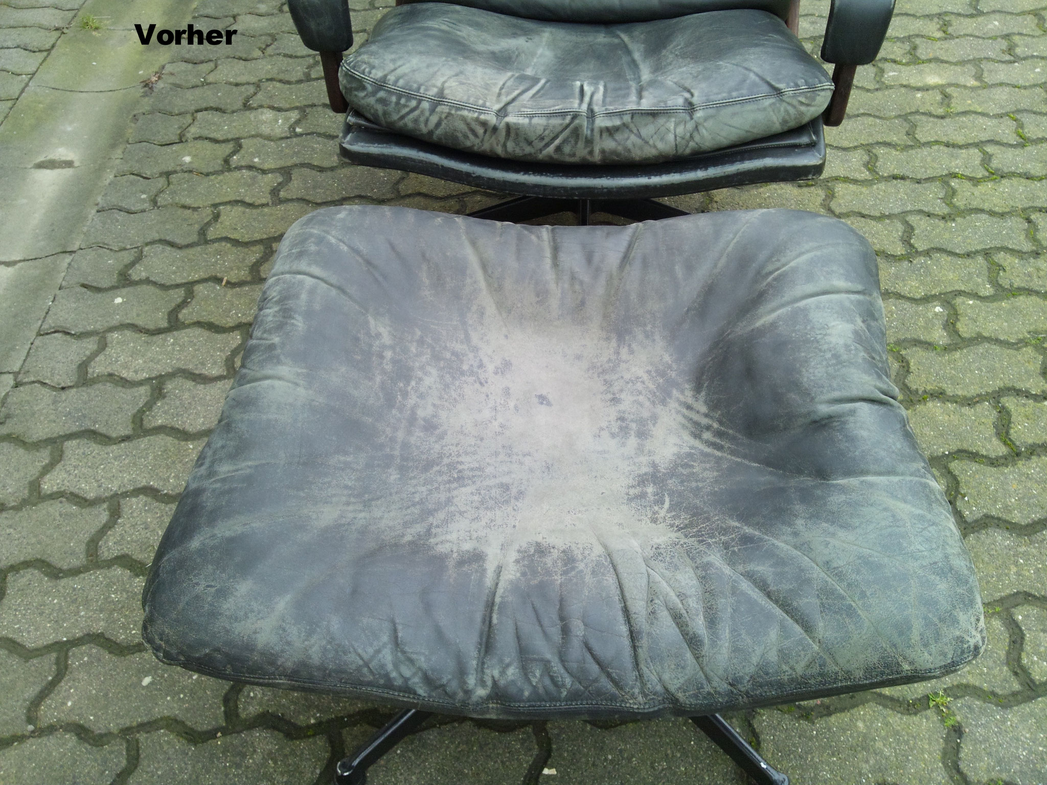 Ledersessel mit Hocker  Vorher