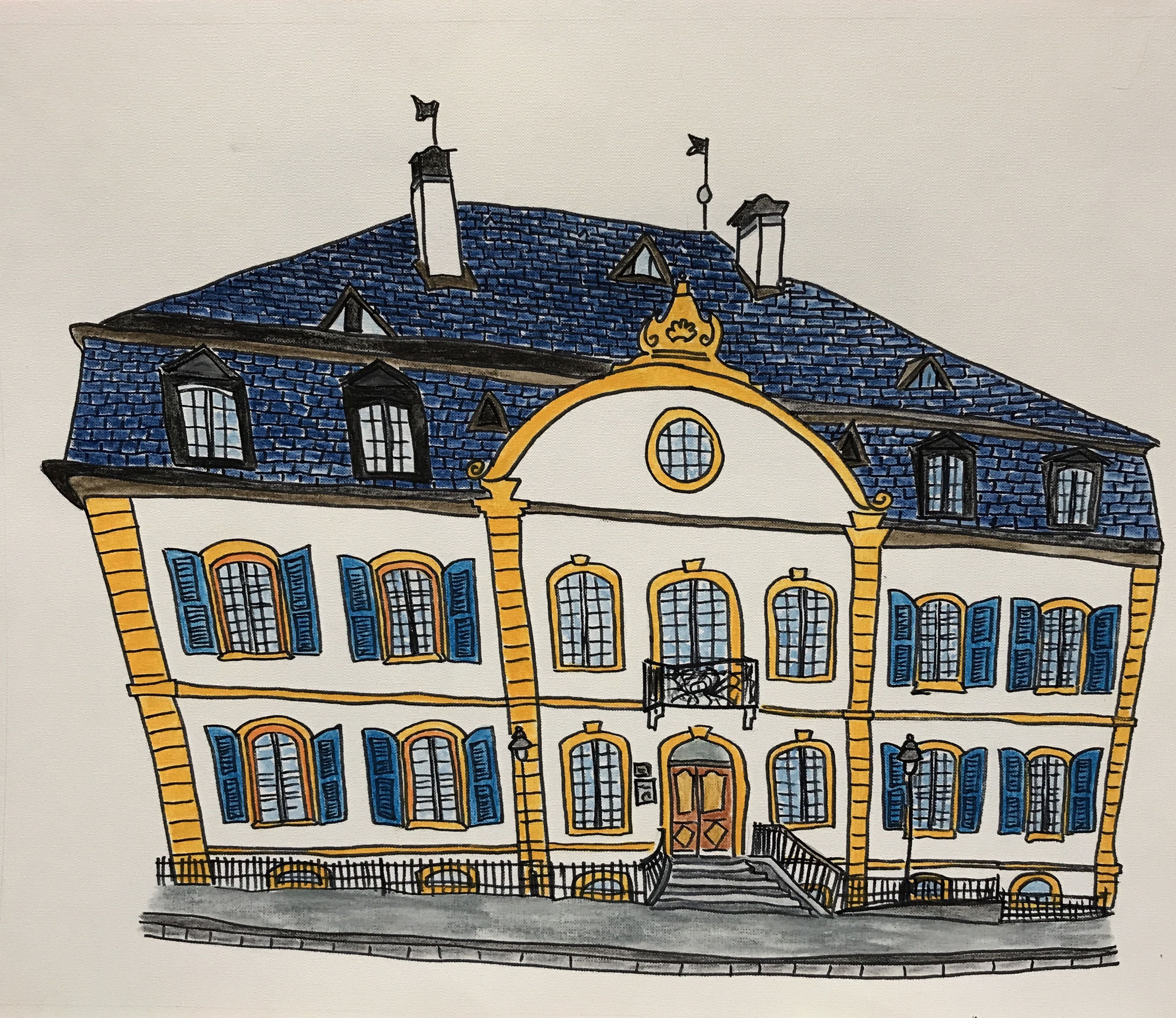 MAISON DE COURTEN, SIERRE  Water-soluble colour wax pastels on canvas grain, ca. 42 x 56 cm