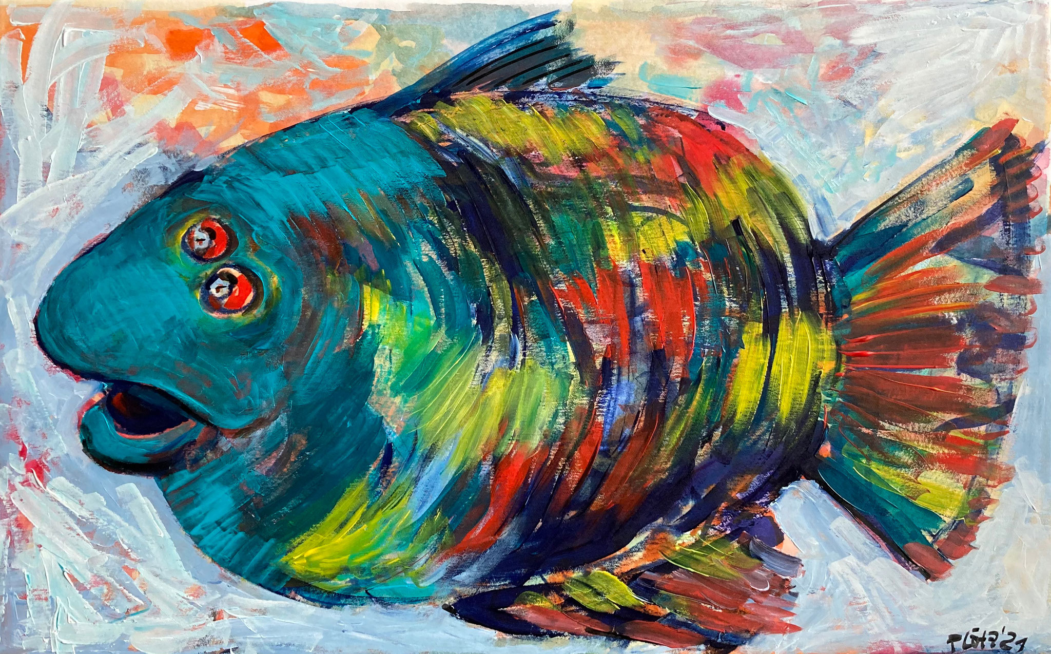 Psychodelic Fish, acrylic on canvas, 80 x 40 cm, 2021