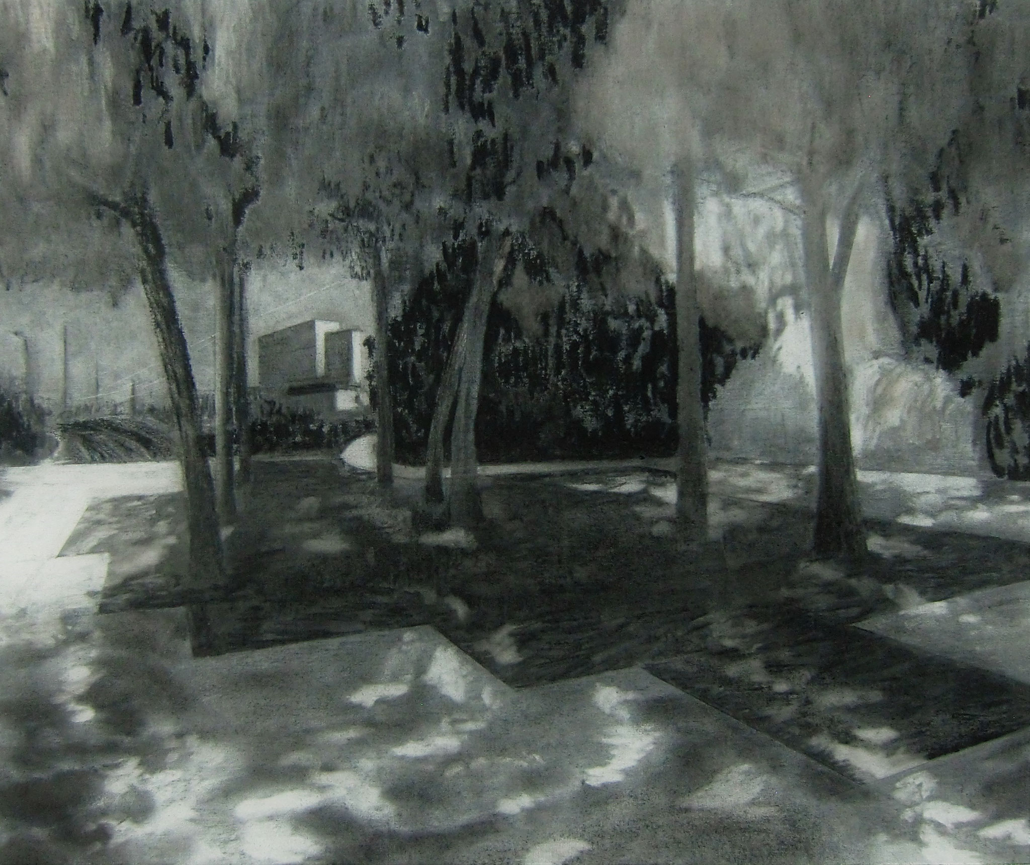 Gulbenkian, 2016, Kohle auf Leinwand auf HDF, 50x60cm