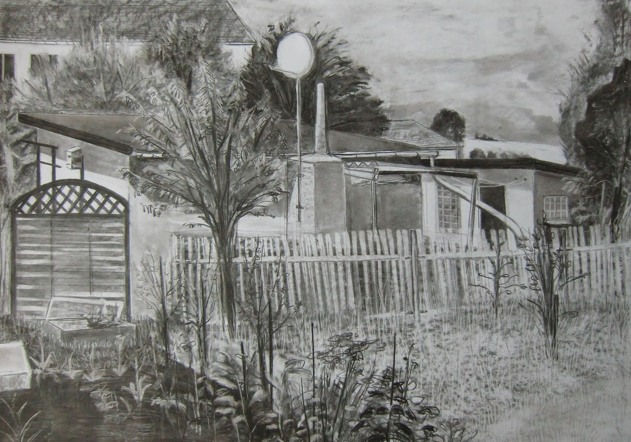Bungalow, 2014, Kohle auf Papier, 70x100cm