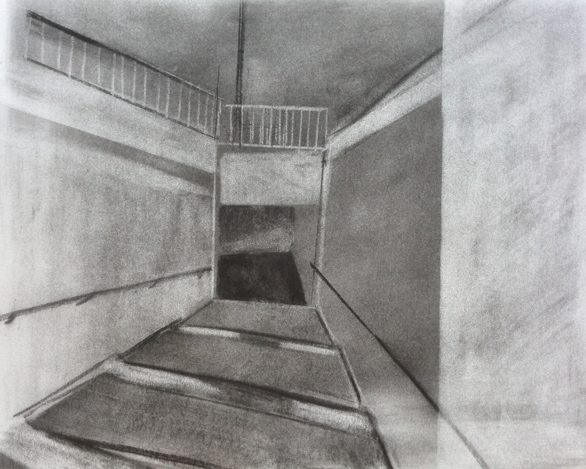 treppab, 2012, Kohle auf Papier, 30 x 40 cm