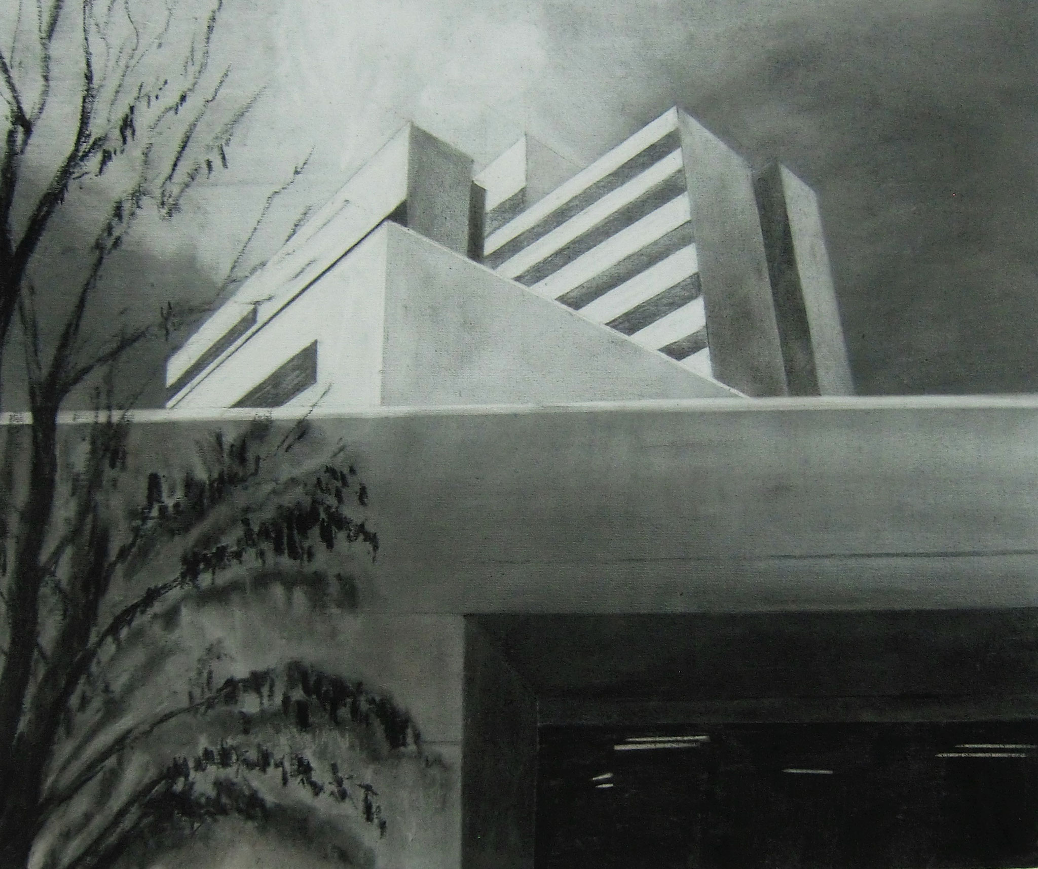Macht, 2016, Kohle auf Leinwand auf HDF, 50x60cm