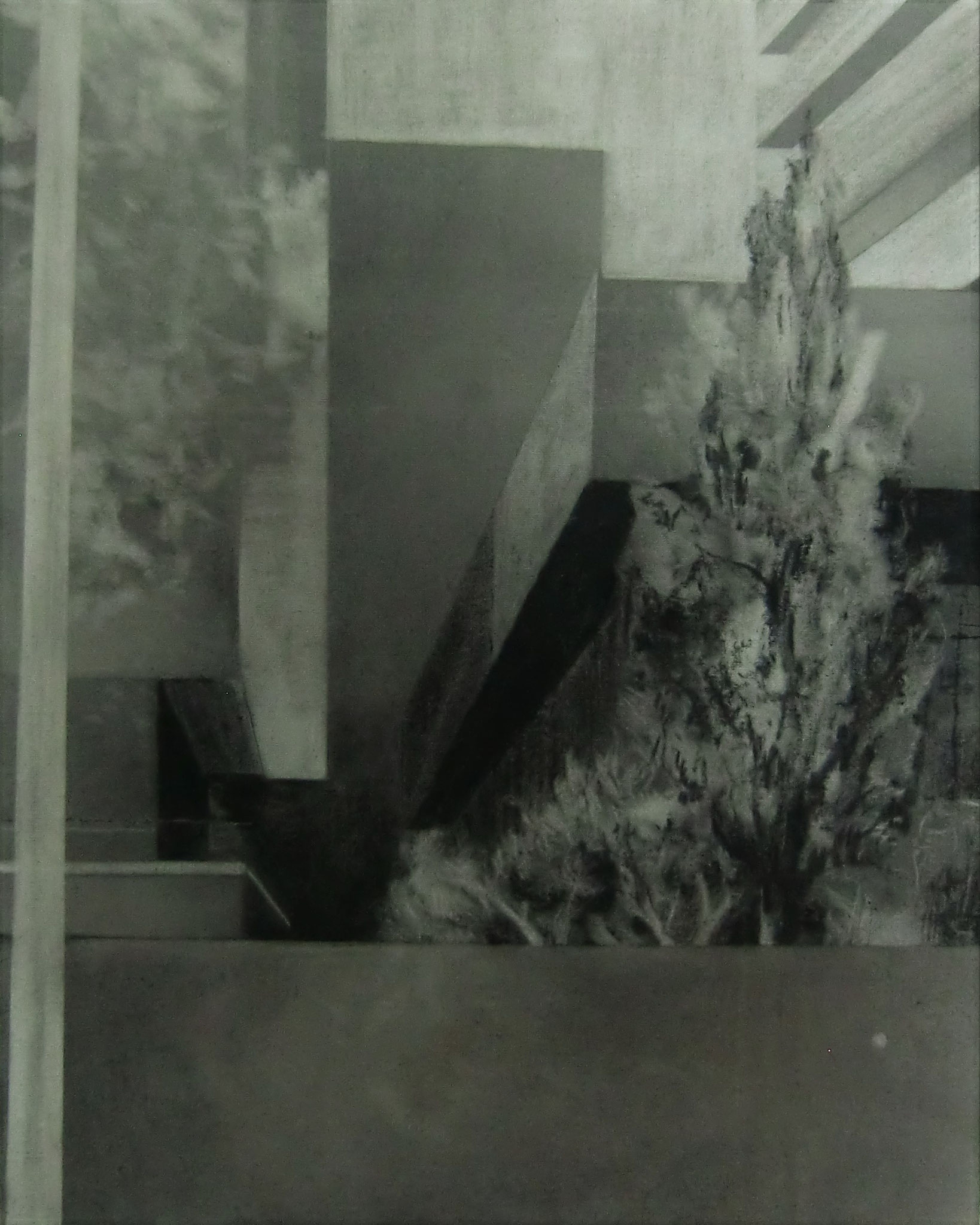 akebed I, 2016, Kohle auf Leinwand auf HDF, 50x40 cm